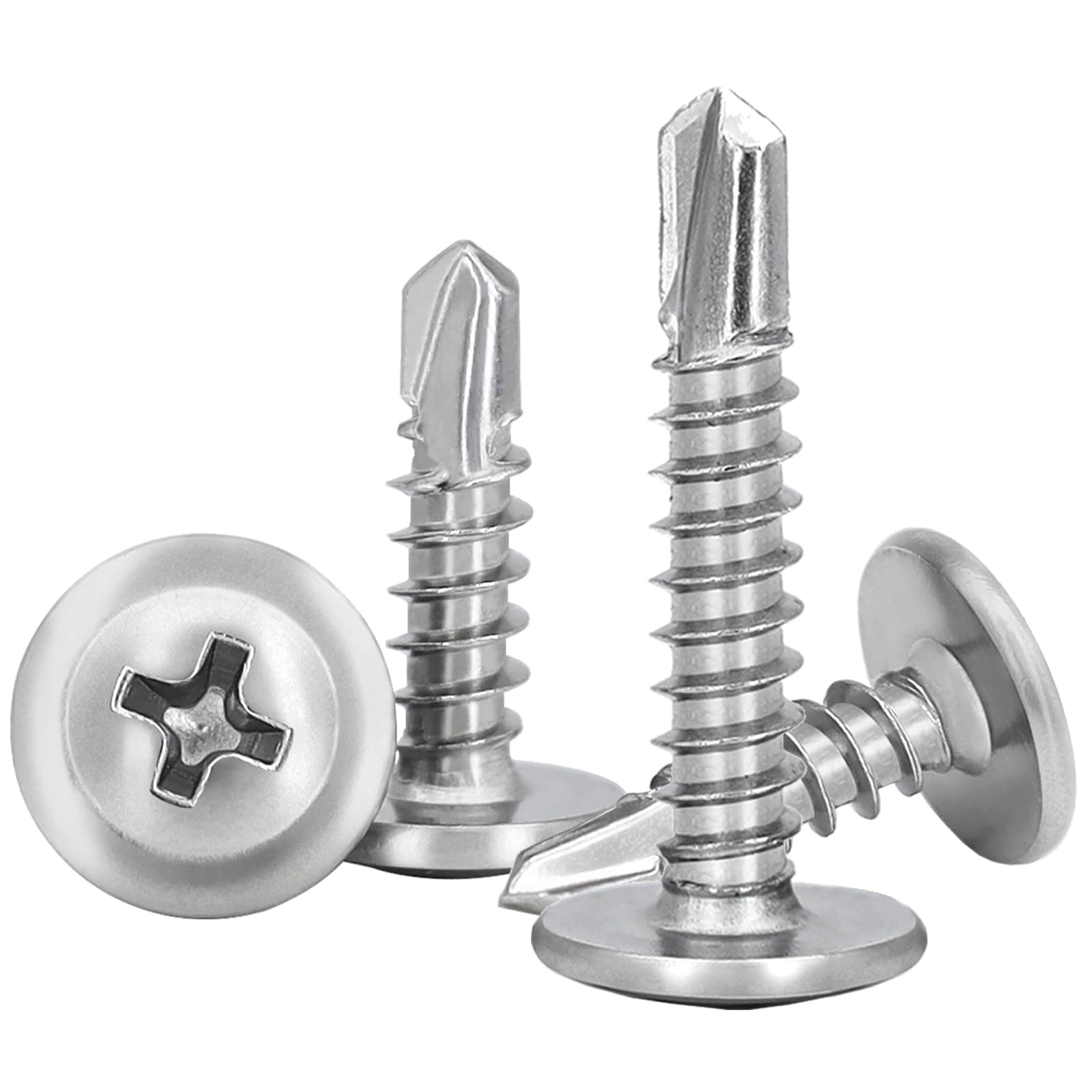 110 PCS M4.2 * 13mm Wafer Head Self Tapping Screw,410 Stainless Steel Modified Truss Head Self Drilling Screws,Tek Screws For Sheet Metal Steel,Aluminum,Wood,Plastics