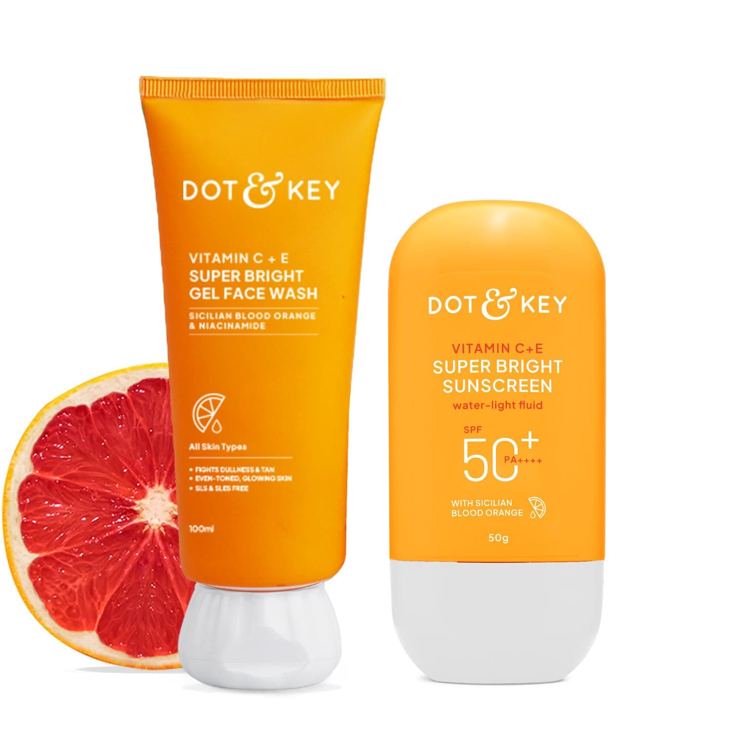 Dot & Key Vitamin C+E Super Bright Sunscreen Spf 50 Pa+++ - 50g & Dot & Key Vitamin C + E Super Bright Gel Face Wash | For Normal Skin | Skin Care Combo | For Women & Men