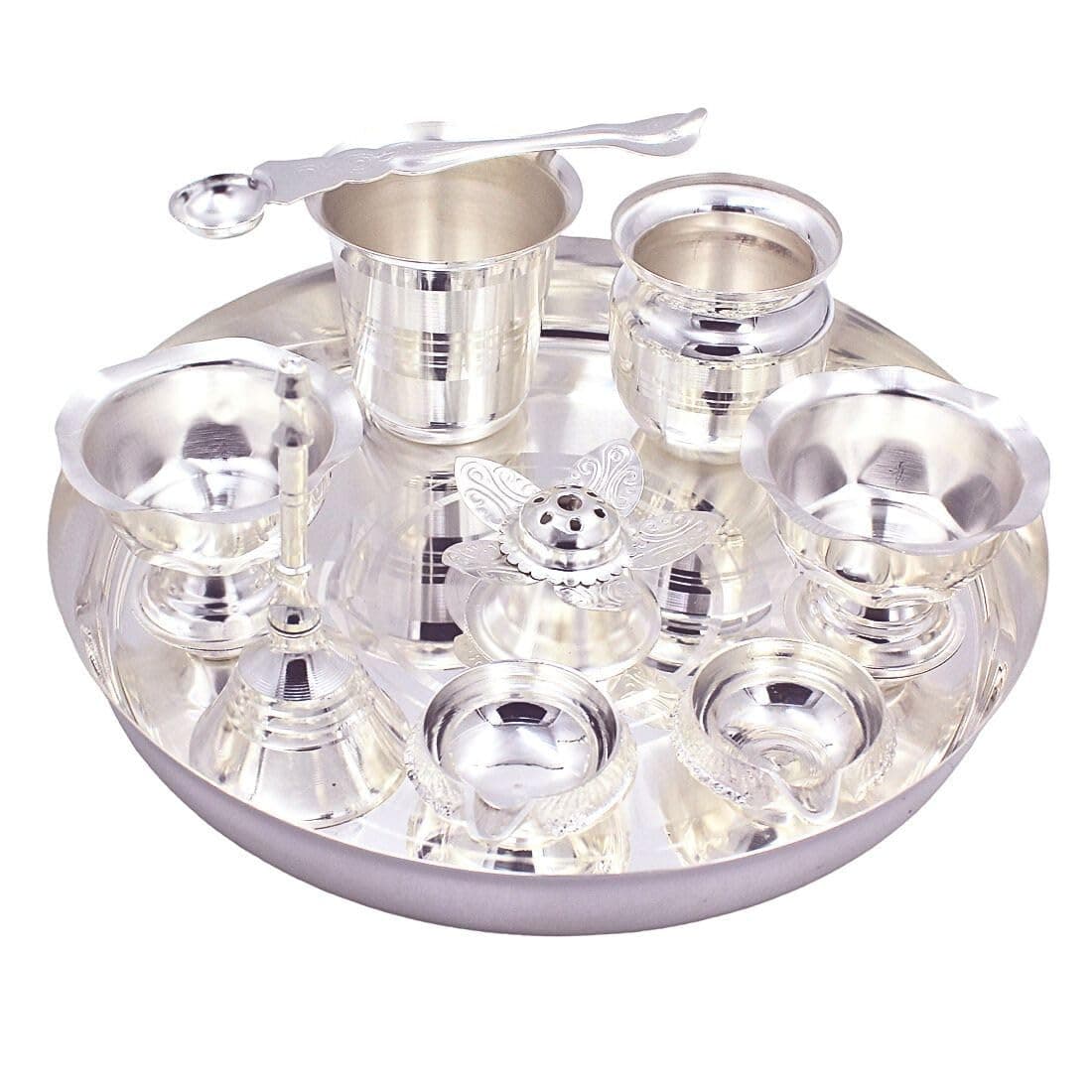 OJAS Silver Plated Pooja Thali Set for Gifting, Guest Serving, Return Gifting, Occasionally Gifting, Utility Gifting, Every Occasion for Festival