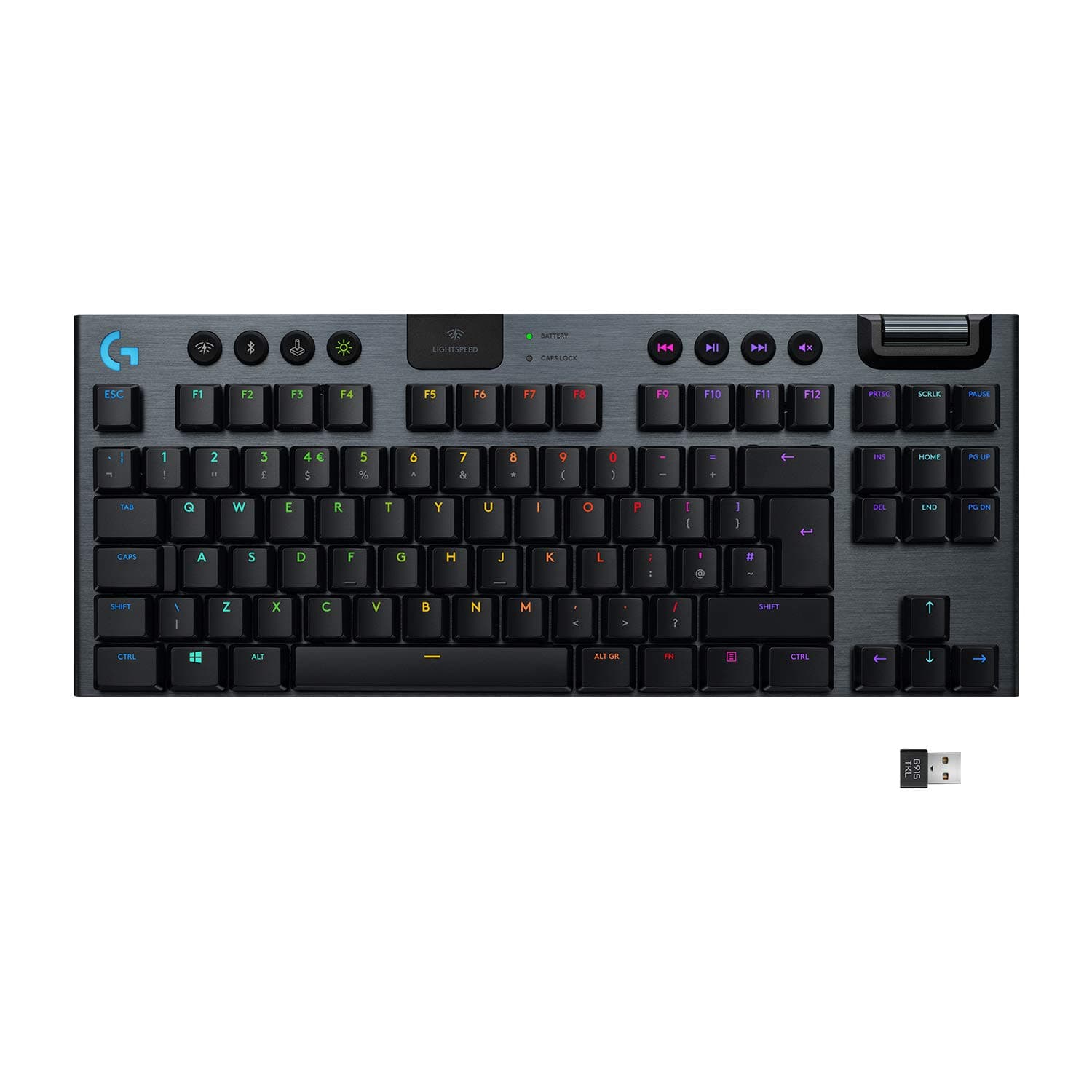 Logitech G G915 LIGHTSPEED TKL Tenkeyless Wireless Mechanical Gaming Keyboard with low profile GL-Clicky key switches, LIGHTSYNC RGB, Ultra thin design, 40, hours battery life,QWERTY UK Layout - Black