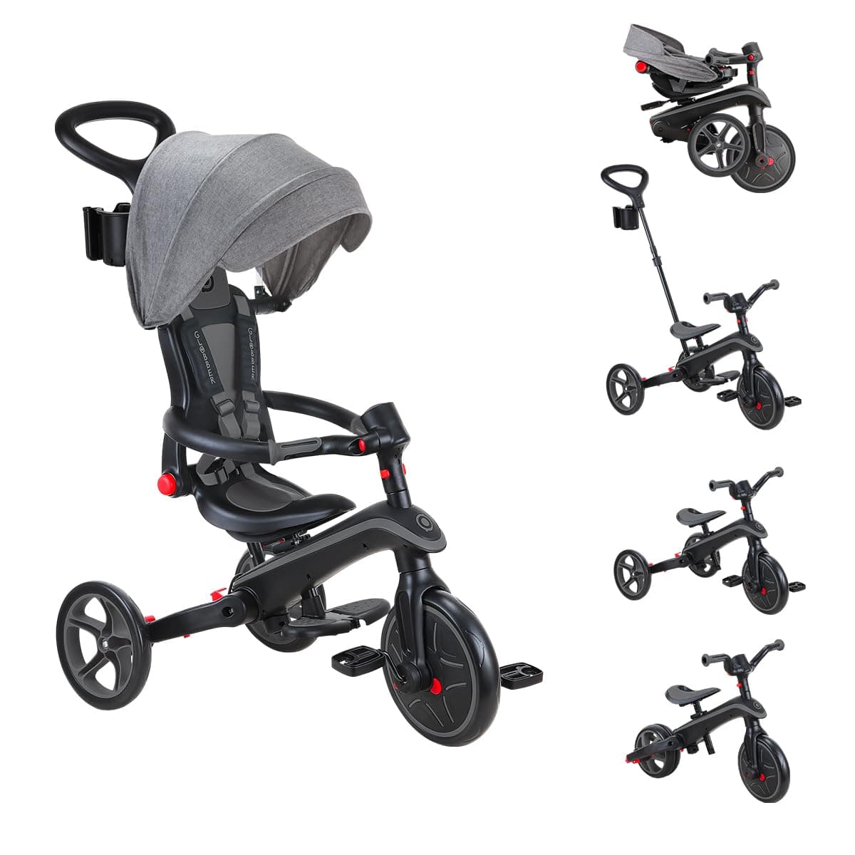 Globber Foldable Explorer Trike Tricycle (4 In 1) - Grey