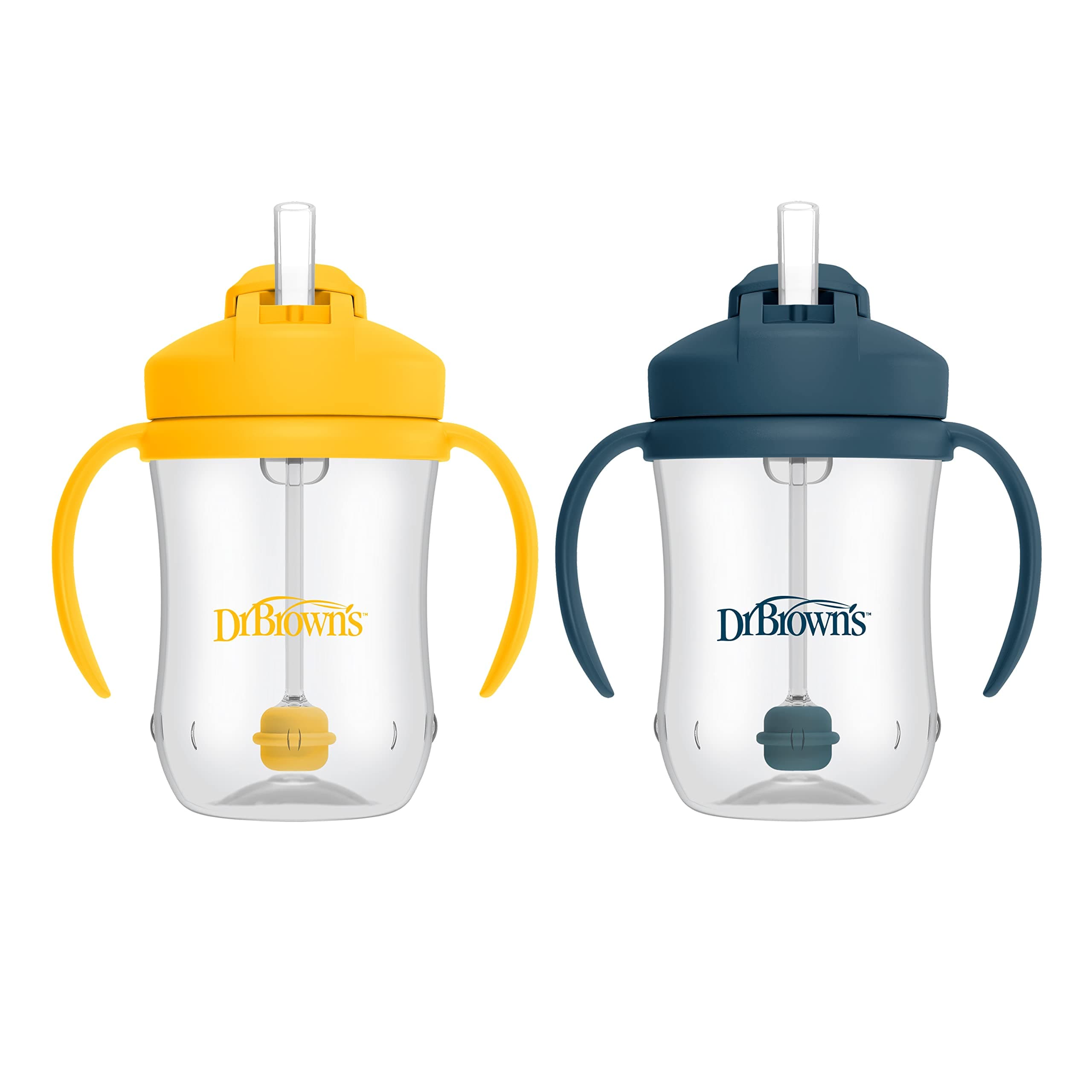 Dr. Brown's Milestones Baby's First Straw Cup Sippy Cup with Straw 6 m+, 9 oz/270 ml, Pack of 2, Dark Blue & Vintage Yellow