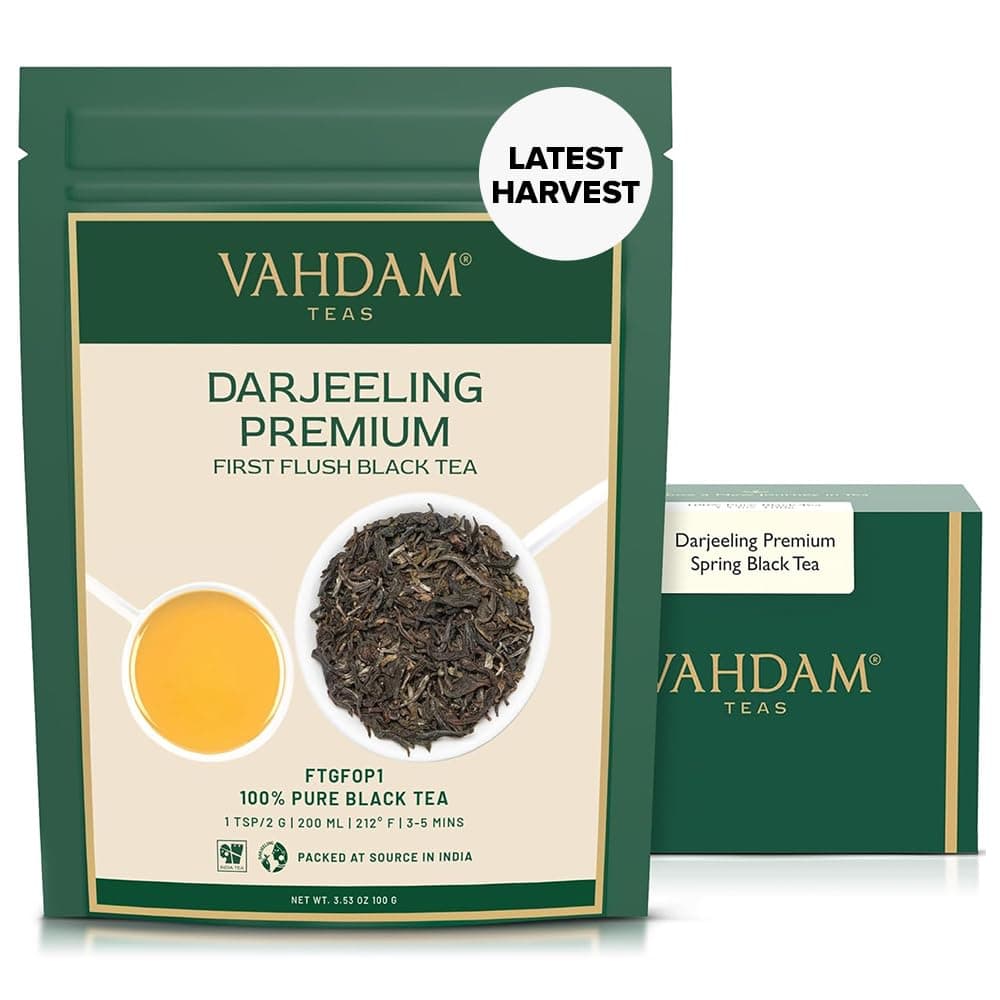 First Flush Darjeeling Tea - 50 Cups (3.53oz) | Loose Leaf Black Tea - Flowery, Aromatic & Delicious | Picked, Packed & Shipped Direct From India | Champagne Of Teas | Mellow & Fragrant