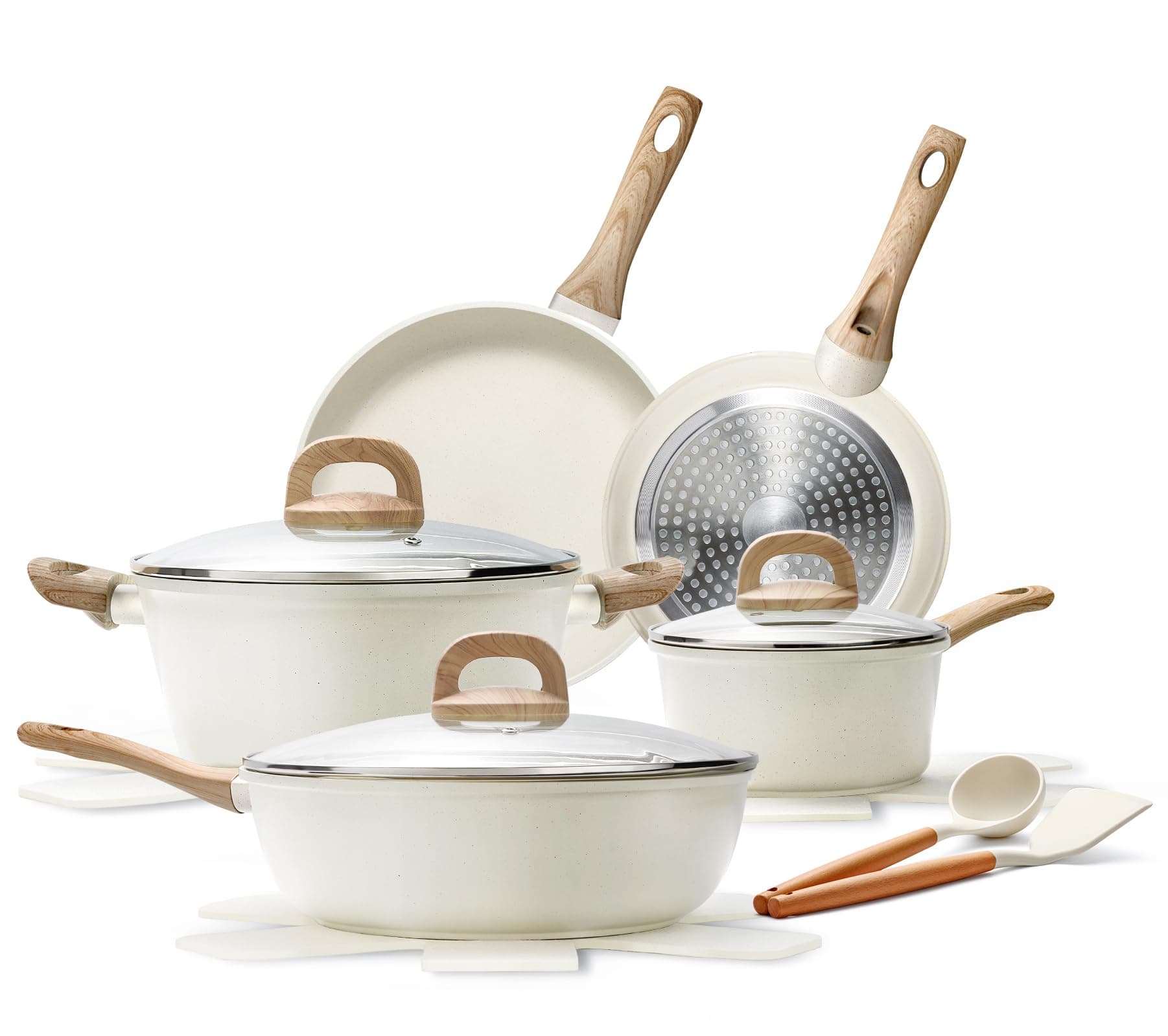 EWFEN 14 Pcs Pots and Pans Set, Nonstick Cookware Set, Kitchen Cookware Sets, Non Toxic Ceramic Cookware Sets, Pots and Pan Set Nonstick Cookware Set, Oven and Dishwasher Safe