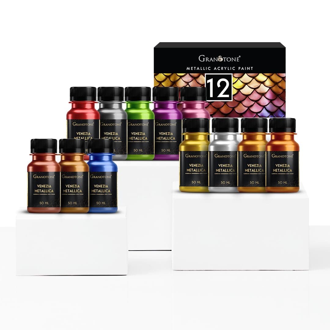 - Acrylic Metallic Colour Set 50 ml Each Pack of 12 Water Based Pastels Non Toxic Fast Drying Multicolor Craft Canvas Paints Ideal for Pro Artists Beginners Hobby Painters and Kids