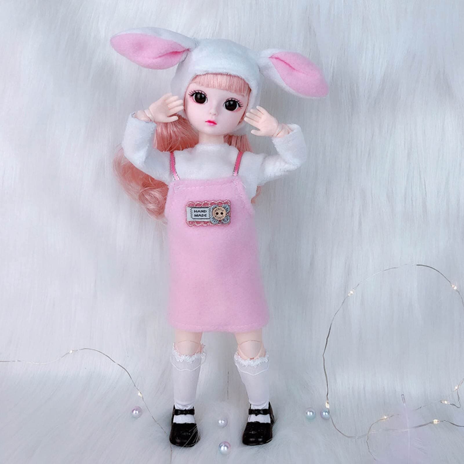 DSR" 30Cm Doll Set Movable Joints Makeup Cute (30CM)(Pack of 1) Doll Multi Color- (Pink+White-222)