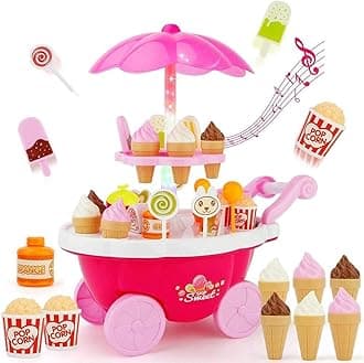 Famous Quality Sweet Shopping Battery Operated Ice Cream Trolley Set for Kids with LED Lights and Music