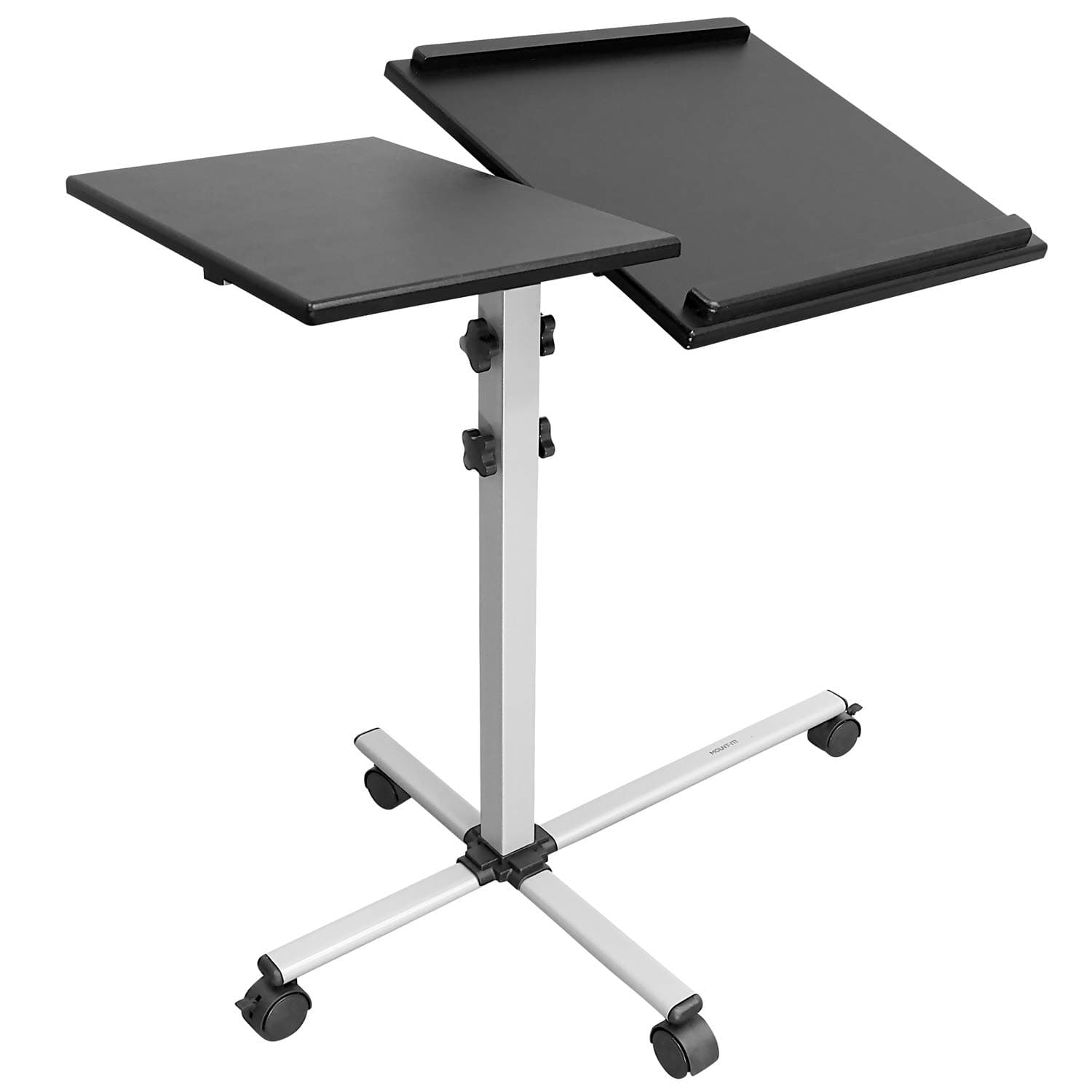 Mount-It! Projector Stand Mobile Projector Cart with Laptop Shelf on Wheels, Heavy Duty Two Shelves Height Adjustable Laptop and Projector Presentation Trolley in Black