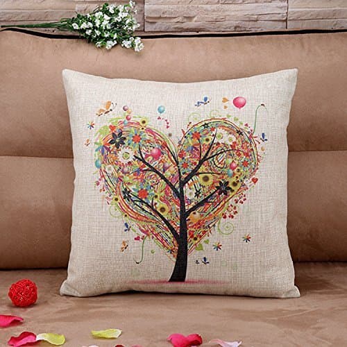 Hidoon® colourful Heart Shape Tree Cotton Linen Square Decorative Throw Pillow Case Cushion Cover 18x18 Inch (45cmx45cm)