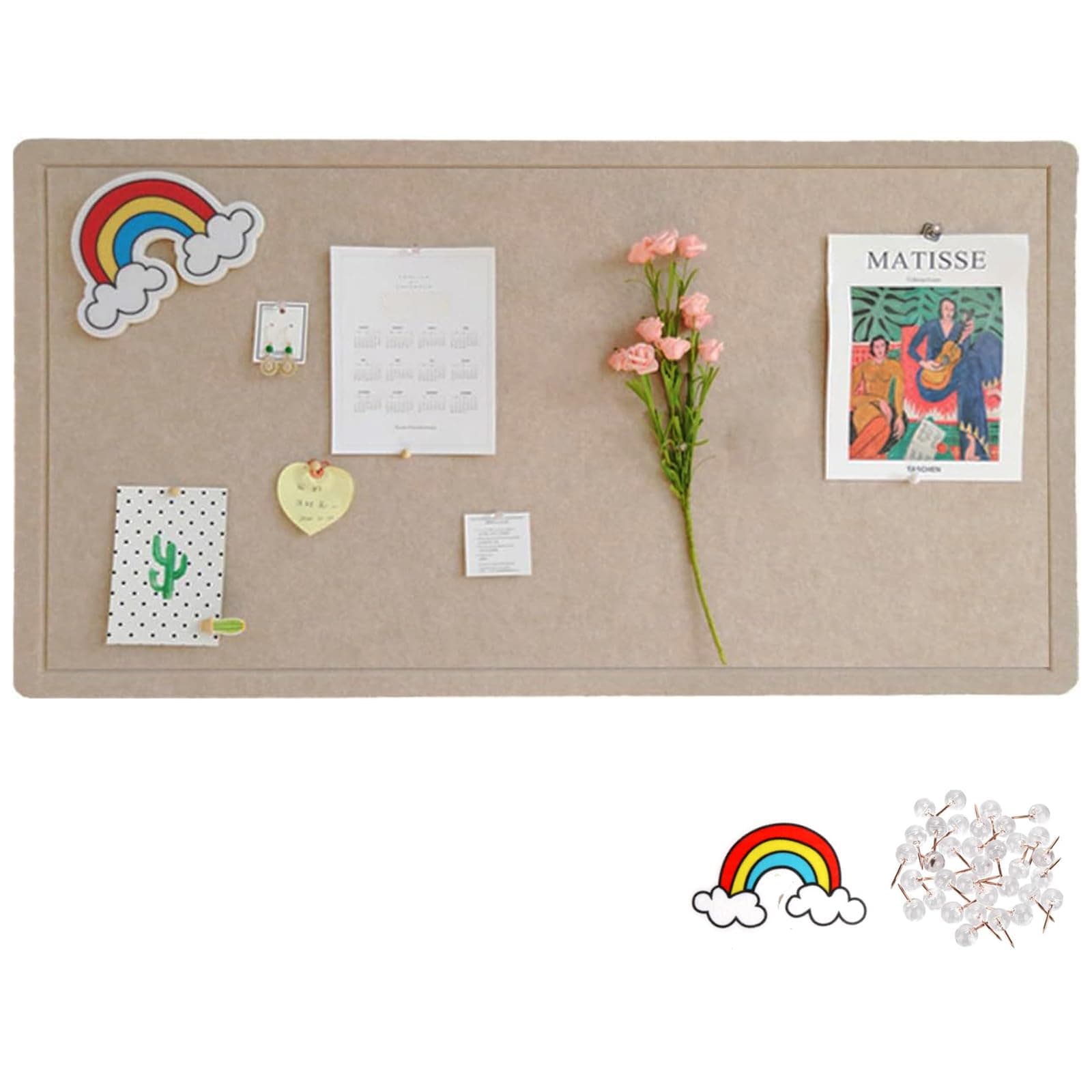 VUCATIN Foldable Large Felt Bulletin Board, 90*120CM Folding Cork Board Alternative, Decorative Picture Framed Display Board with 20 Rose Pins for School, Home, Kitchen & Office Walls (camel, 35*47in)