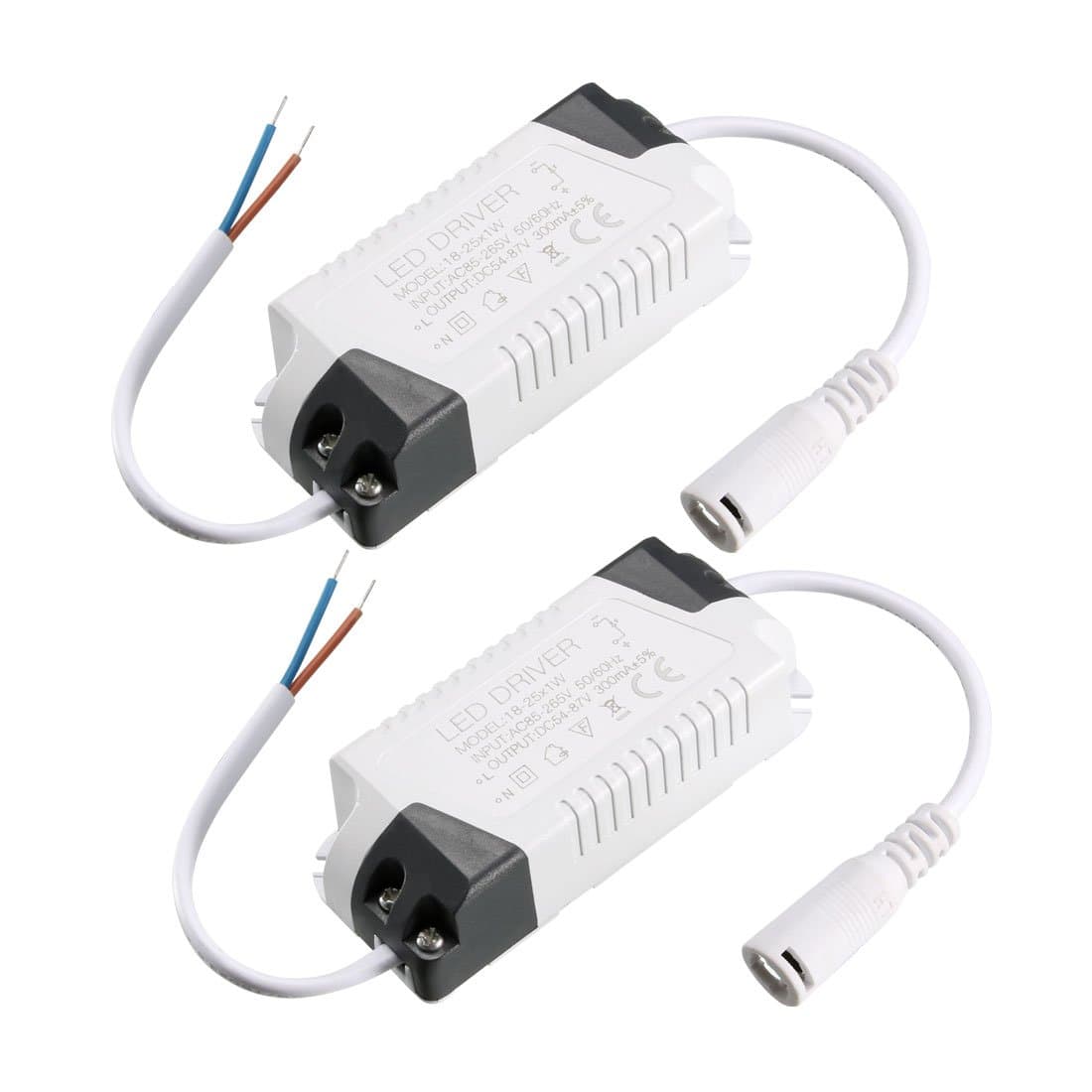 uxcell LED Driver 18-25W Constant Current 300mA High Power AC 85-265V Output 54-87V DC Connector External Power Supply LED Ceiling Lamp Transformer 2Pcs