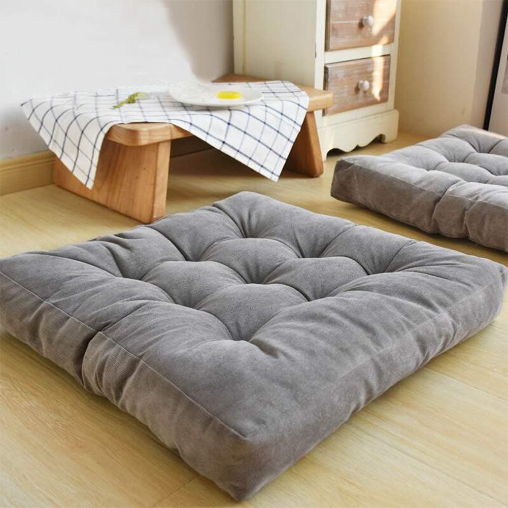 EGOBUY Solid Square Floor Pillow Tufted Thicken Chair Pad Tatami Corduroy Seat Cushion, 22x22 inch, Gray