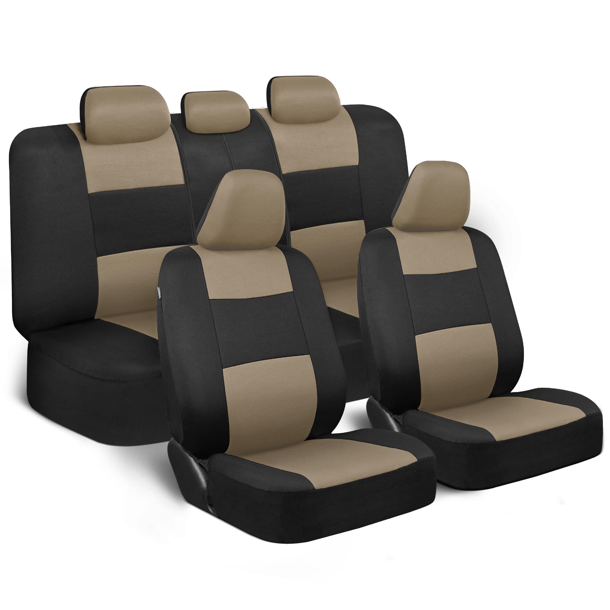 PolyPro Seat Covers Full Set in Beige on Black – Front and Rear Split Bench Seat Covers for Cars, Easy to Install, Car Accessories for Auto Trucks Van SUV