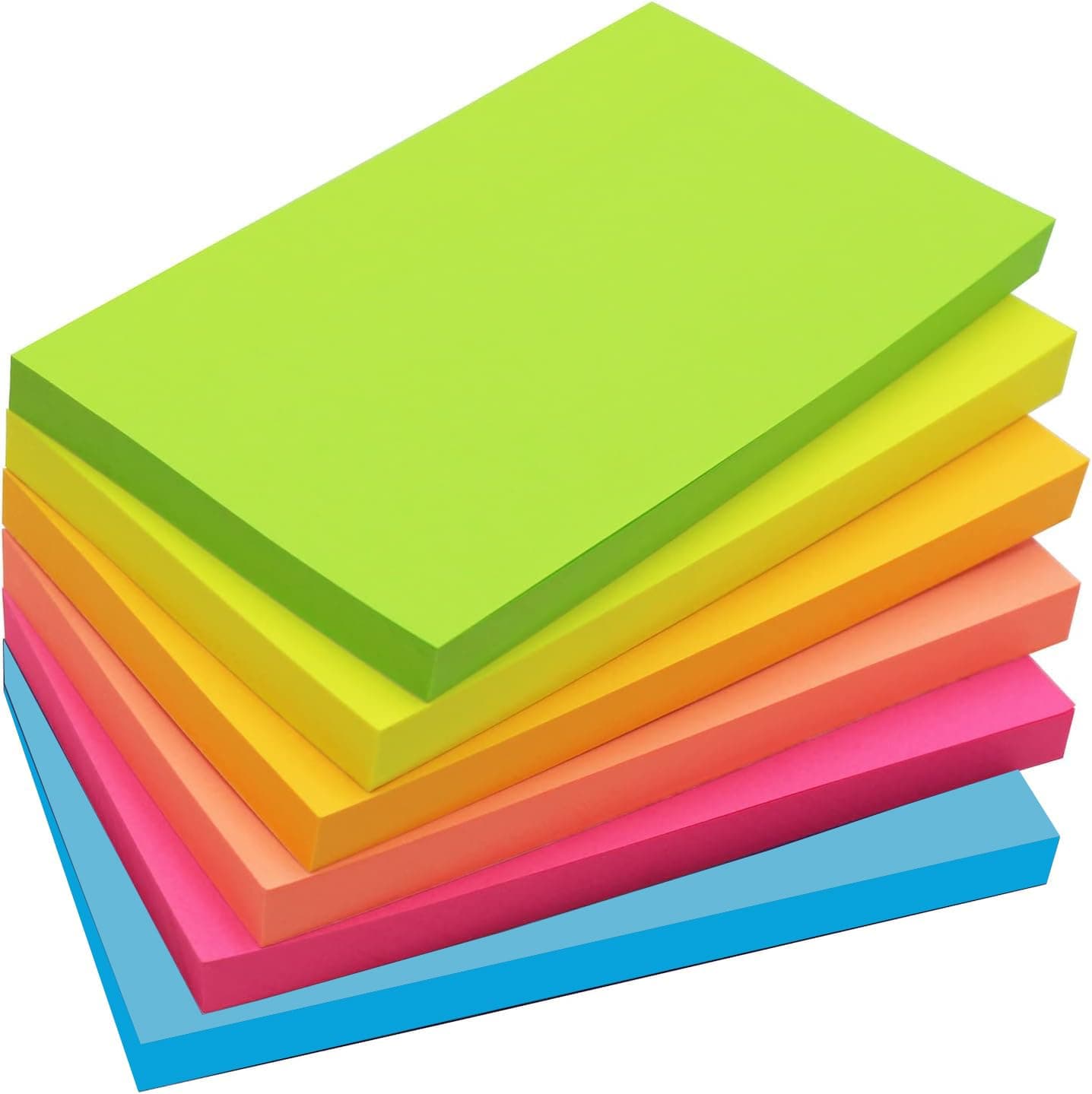 480 Sheets Large Sticky Pads, 76 x 127 mm 6 Brilliant Colors Assorted Self-Stick Pads for Notebook,Office,School and Home,80 Sheets/Pad