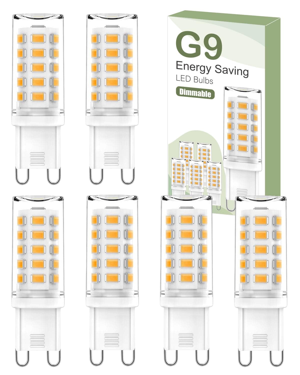 G9 LED Bulbs Dimmable, 3000K G9 LED Bulbs Warm White Dimmable, 5W 560LM, Energy Saving G 9 Bulb Equivalent to 40W Halogen Bulb, No Flicker AC 220-240V for Chandelier, 6 Counts