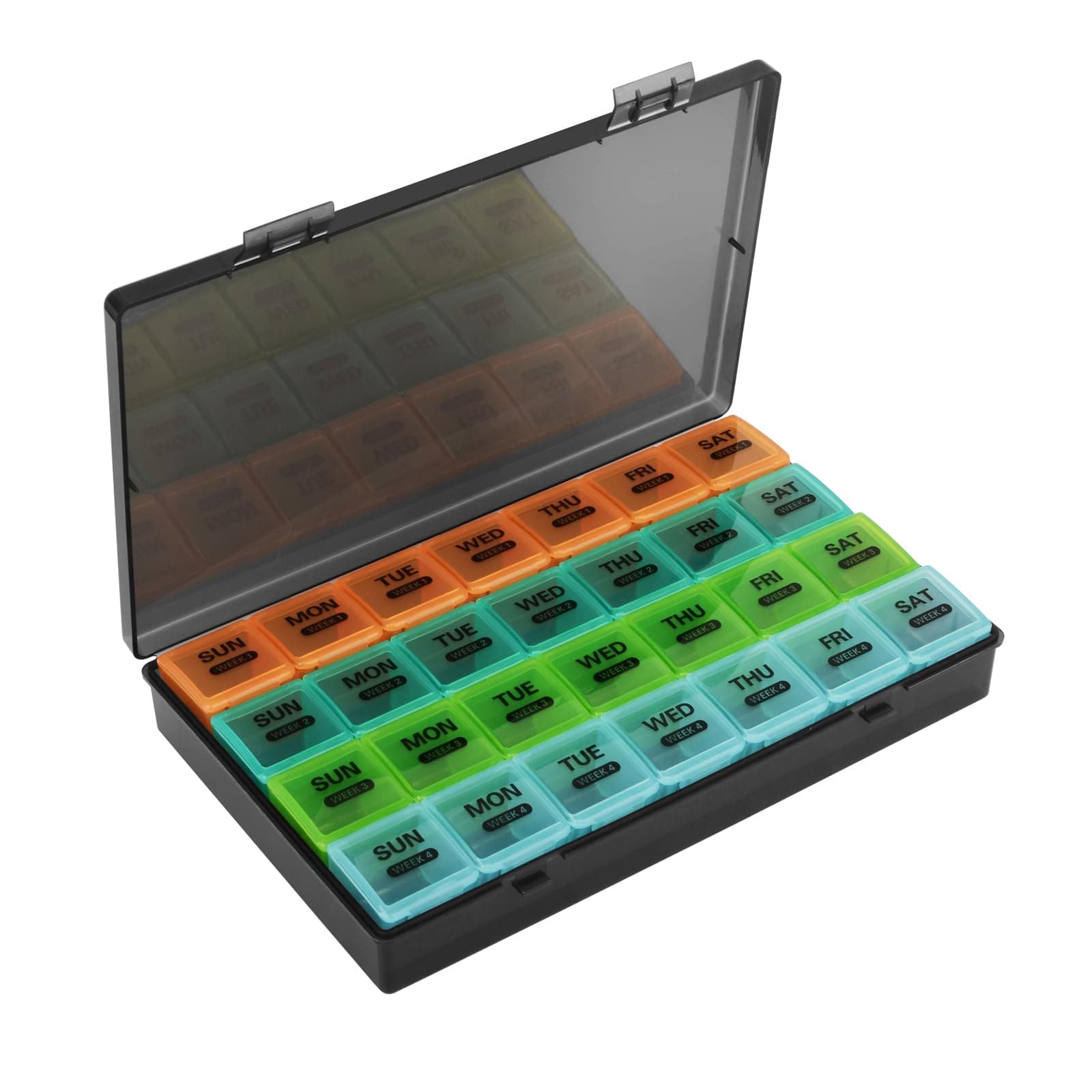 Monthly Pill Box Organiser,4 Week 28 Day Large Pill Box Organiser,Pill Boxes,Pill Organiser with Dust-Proof Case for Vitamins/Fish Oils/Pill (Multicolor)