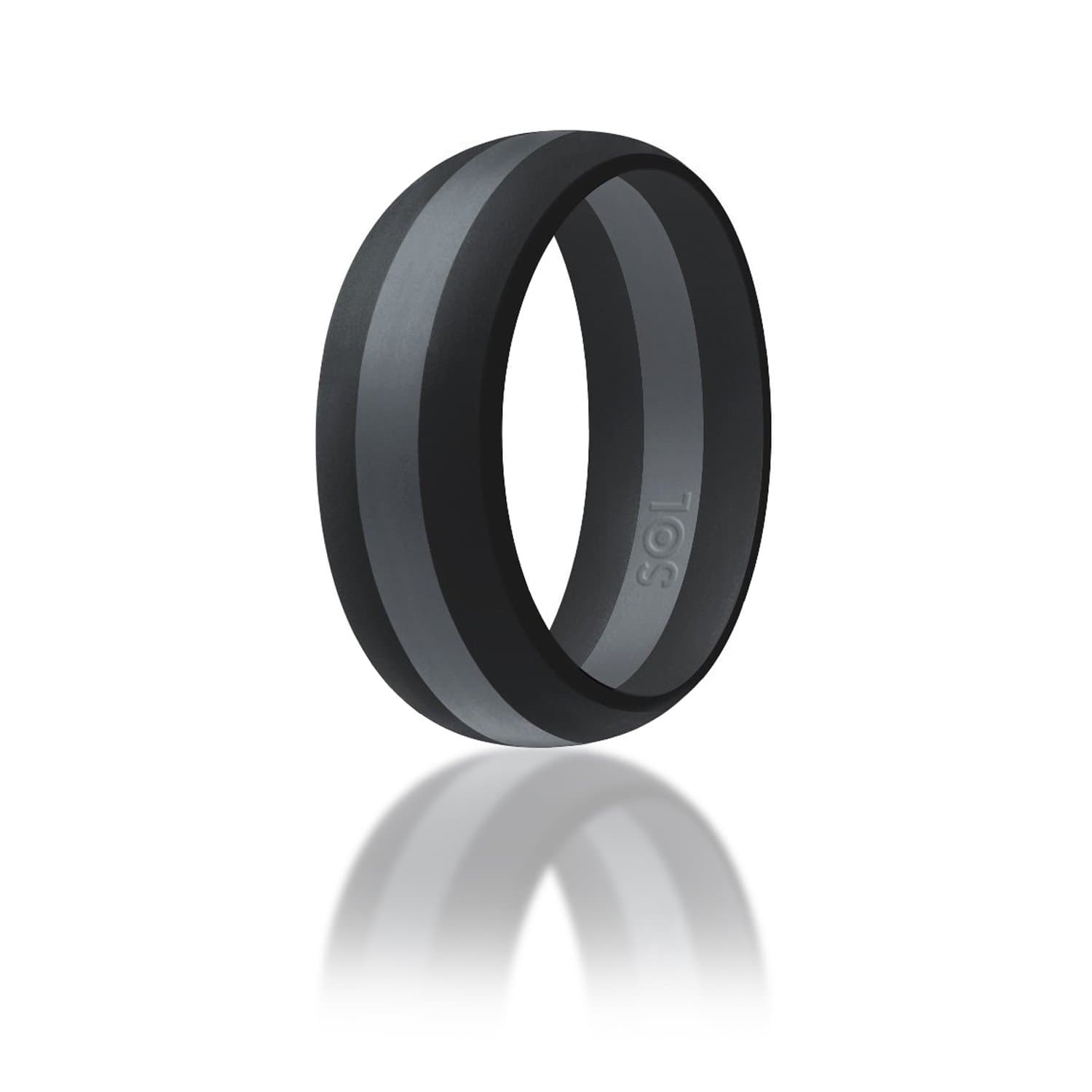 SOLEED Silicone Wedding Ring (Action Pro Series), Safe and Sturdy Silicone Rubber Wedding Band Designed for Fitness, Kettlebell and Exercise Bands Workout - Black with Dark Grey, Size 14