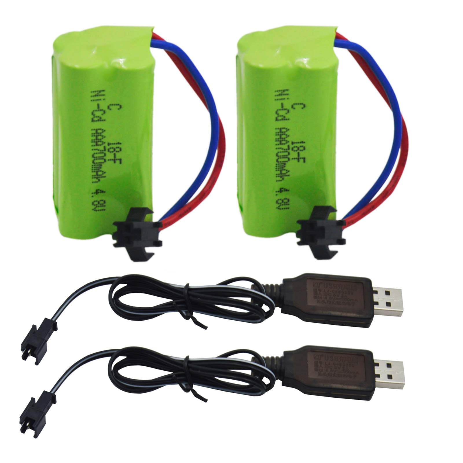 Blomiky 2 Pack AAA 4.8V 700mAH Ni-Cd Battery Pack and 2 USB Charger Cable for 1/28 Scale RC Stunt Truck C128 Battery2