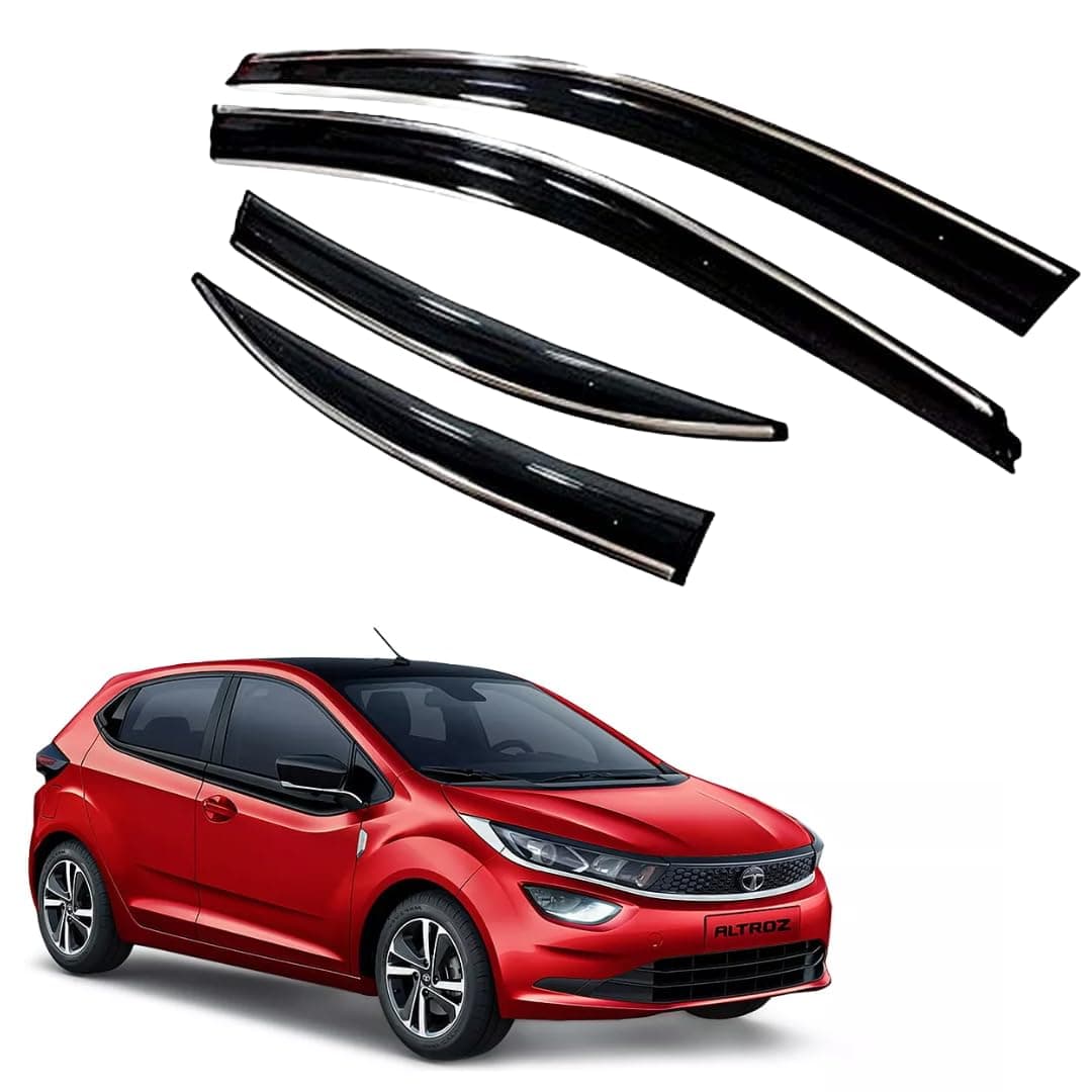 Premium Chromeline & Silverline Unbreakable Car Rear Window Wind Deflectors & Side Door Visor Rain Guard Compatible with (Tata Altroz (2020 Onwards))
