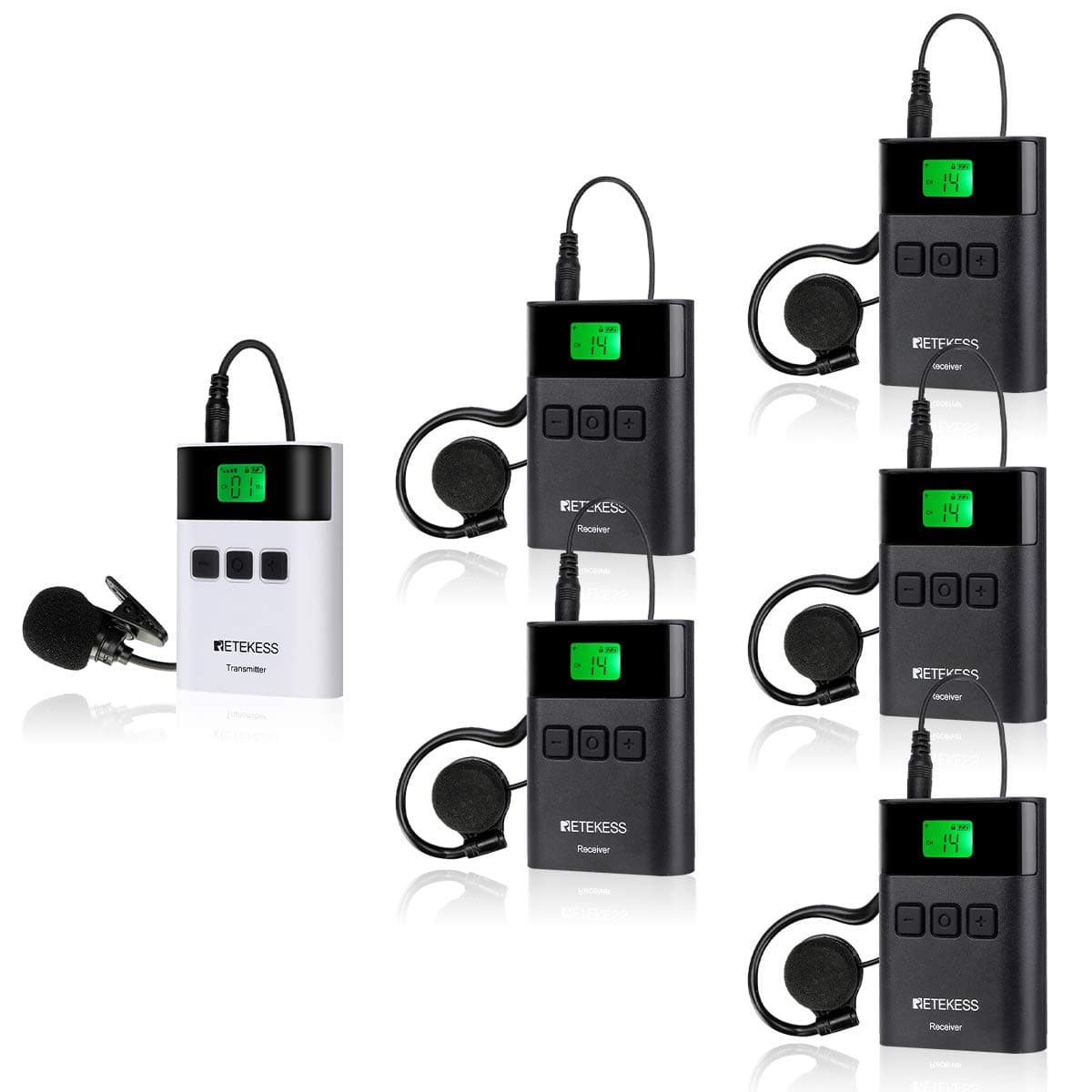 TT122 Wireless Tour Guide System, Translation System for Church, Easy to Use, 492ft, Assistive Listening Devices for Court, Sermon, Tours(1 Transmitter 5 Receivers)