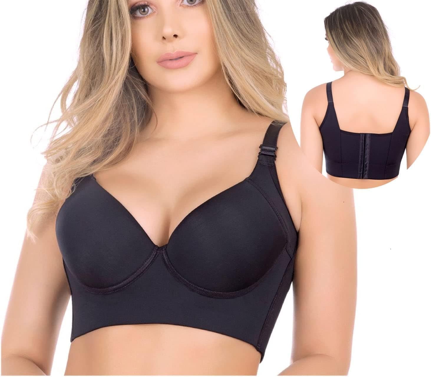Women's Deep Cup Bra Hides Back Fat Shapewear Smooths Your Back and Underarms Full Back Coverage Push Up Sports Bra