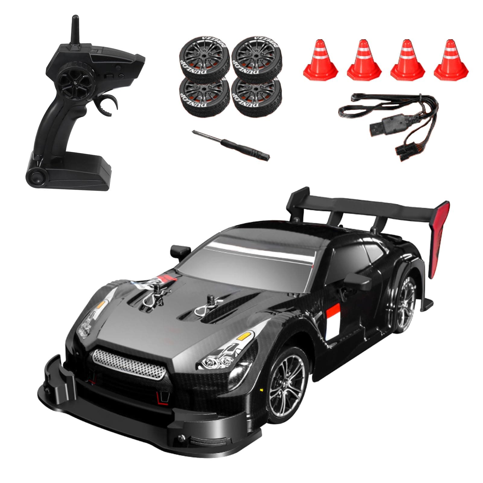 RC Drift Car, 2.4Ghz 1:16 Remote Control Car RC Car, High Speed 30Km/H 4WD Remote Control Racing Car With Lights, Electric Toy Car Kids Gift Rtr, Black