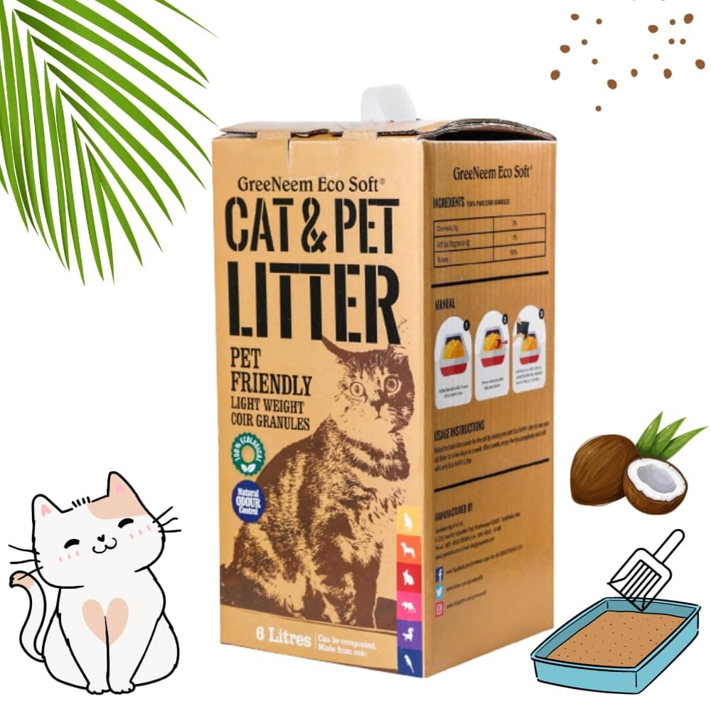 EcoSoft Organic Cat Litter- 6 Litre | Plant Based | Smart Quick clumping | Scoopable | Flushable | Strong Odour Control | Non Scented | Excellent absorbance | Highly Economical