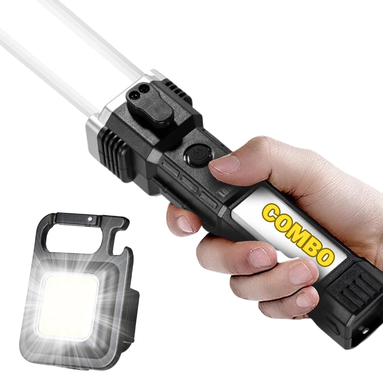 Torch Light,LED 3W Torch Light Rechargeable Torch Flashlight,Long Distance Beam Range Car Rescue Torch with Hammer Window Glass and Seat Belt Cutter Built Portable Rechargeable