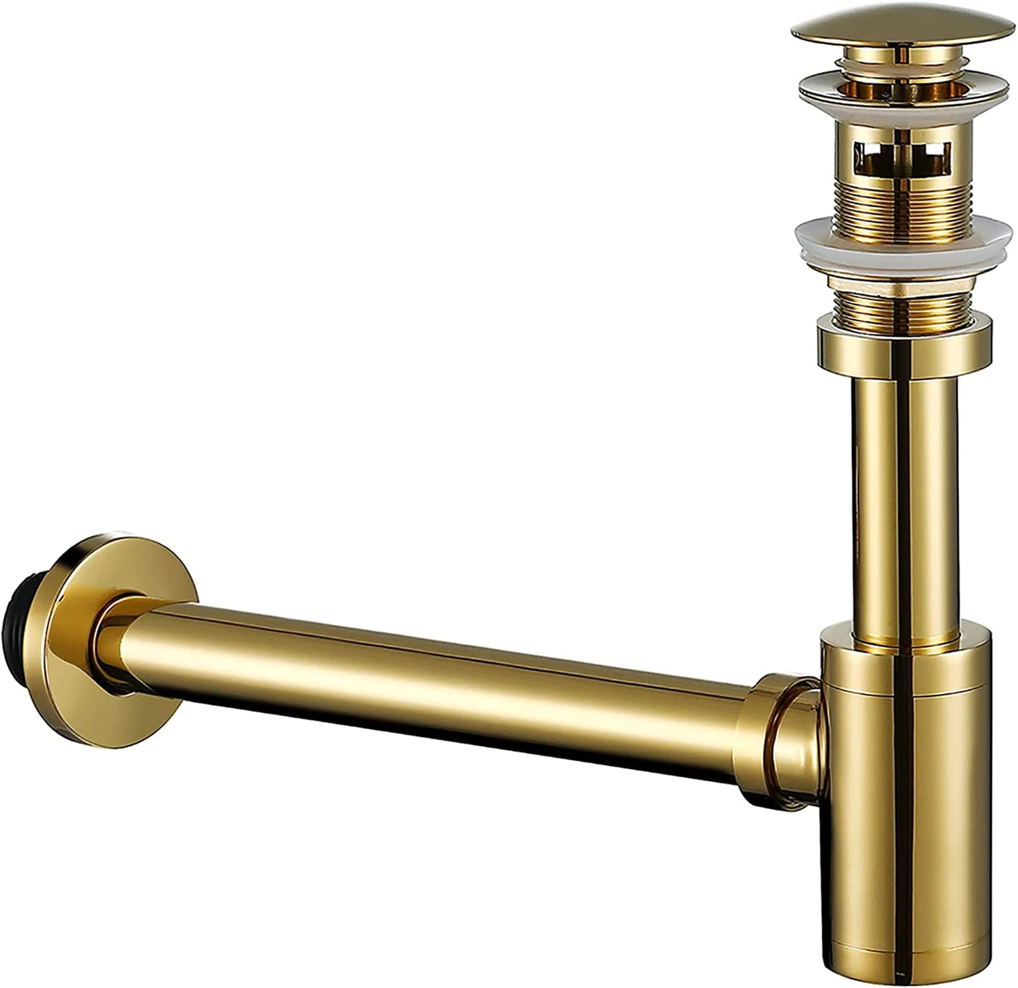 - Bathroom Basin Sink Stopper P-Trap Complete Set, Adjustable Height 1-1/4 Bottle Trap Basin Sink Waste Drain Set with Overflow, General US/CA Standard, Brushed Gold