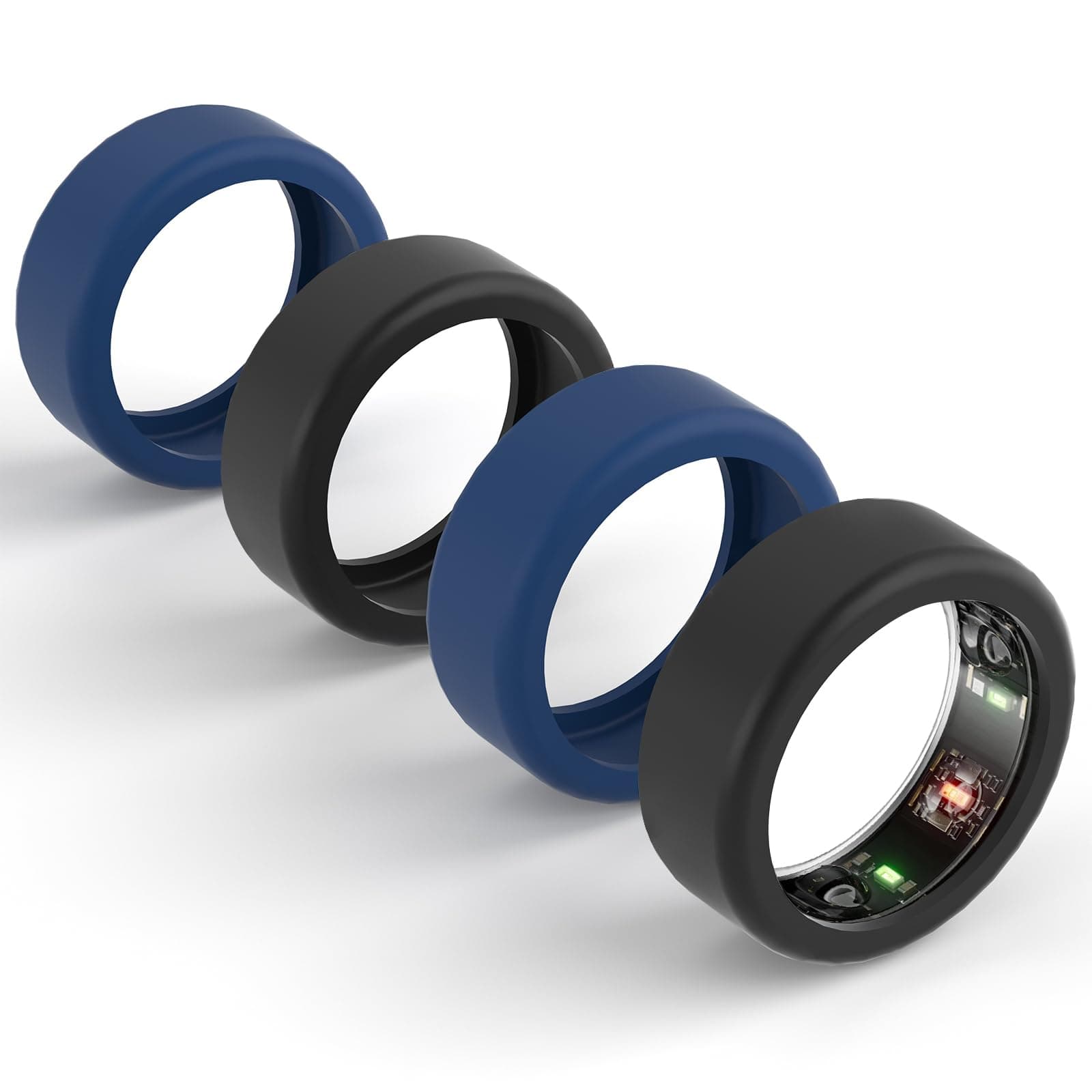 4-Pack Protector Compatible for Oura Ring 4/Gen 4 Ceramic/Ring Gen 3 /ULTRAHUMAN Ring AIR,Silicone Case Finger Wrapper Woking Out Women Men (Black*2+Blue*2, M for 11/12/13/14/15)