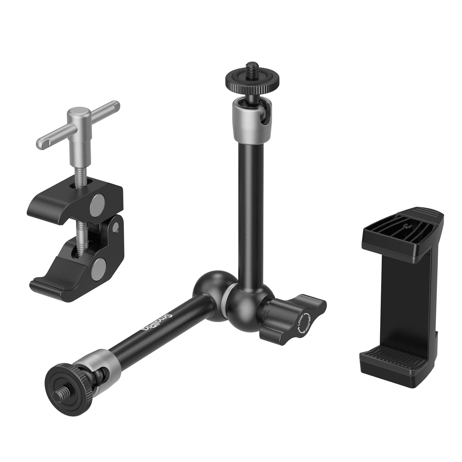 SMALLRIG Clamp w/ 1/4" and 3/8" Thread Holes, 9.8 Inches Adjustable Friction ...