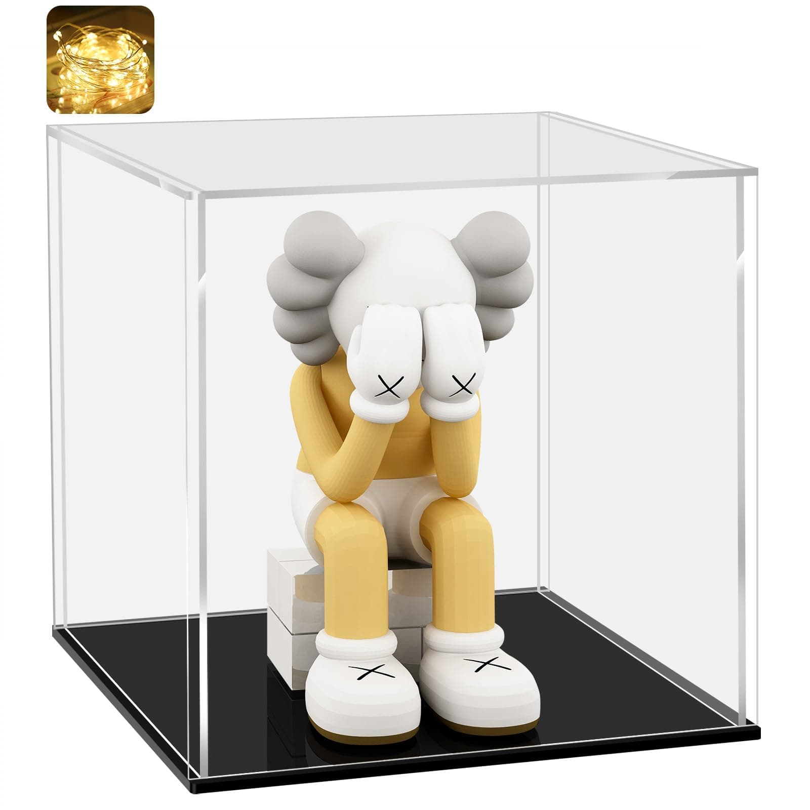 LANSCOERY Clear Acrylic Display Case, Assemble Cube Display Box Stand with Black Base, Dustproof Protection Showcase for Collectibles Memorabilia Figurines (8x8x8 inch; 20x20x20cm)