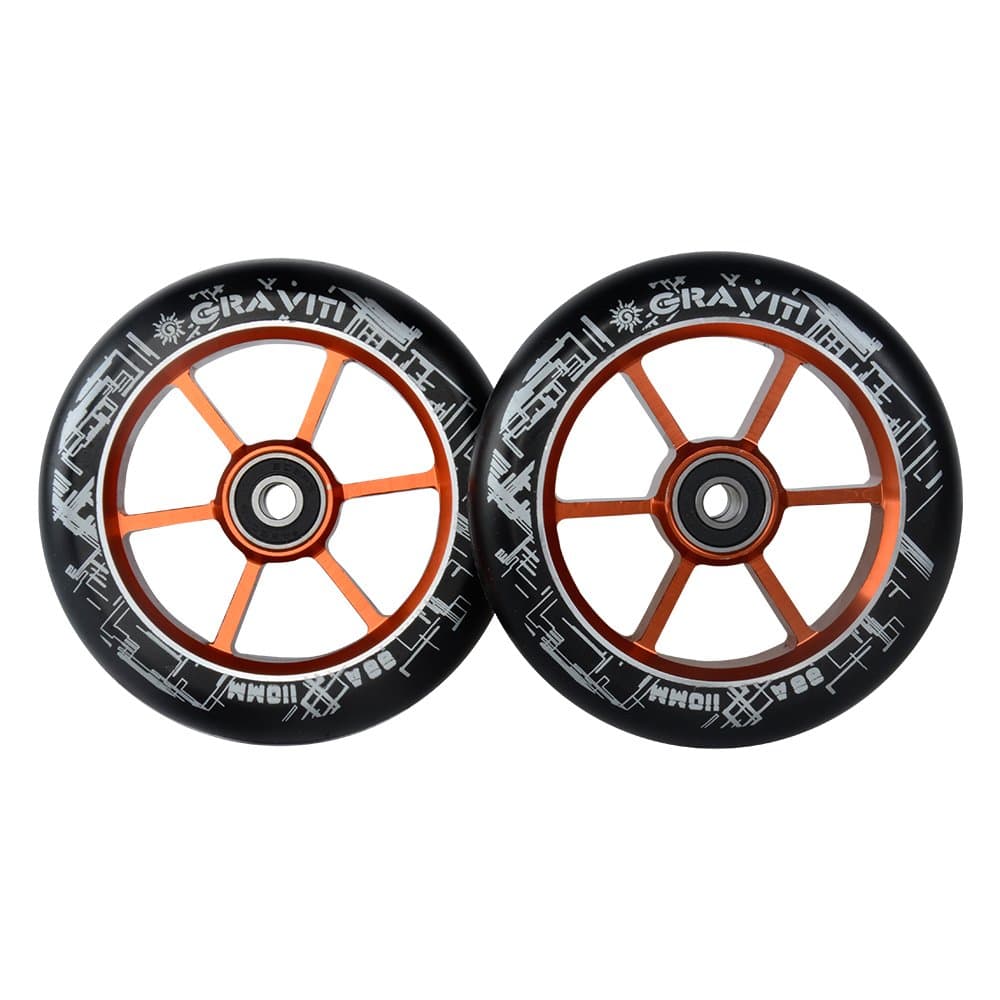 One Pair 110mm Pro Stunt Scooter Wheels with ABEC-9 Bearings CNC Metal Core (2pcs) (orange)