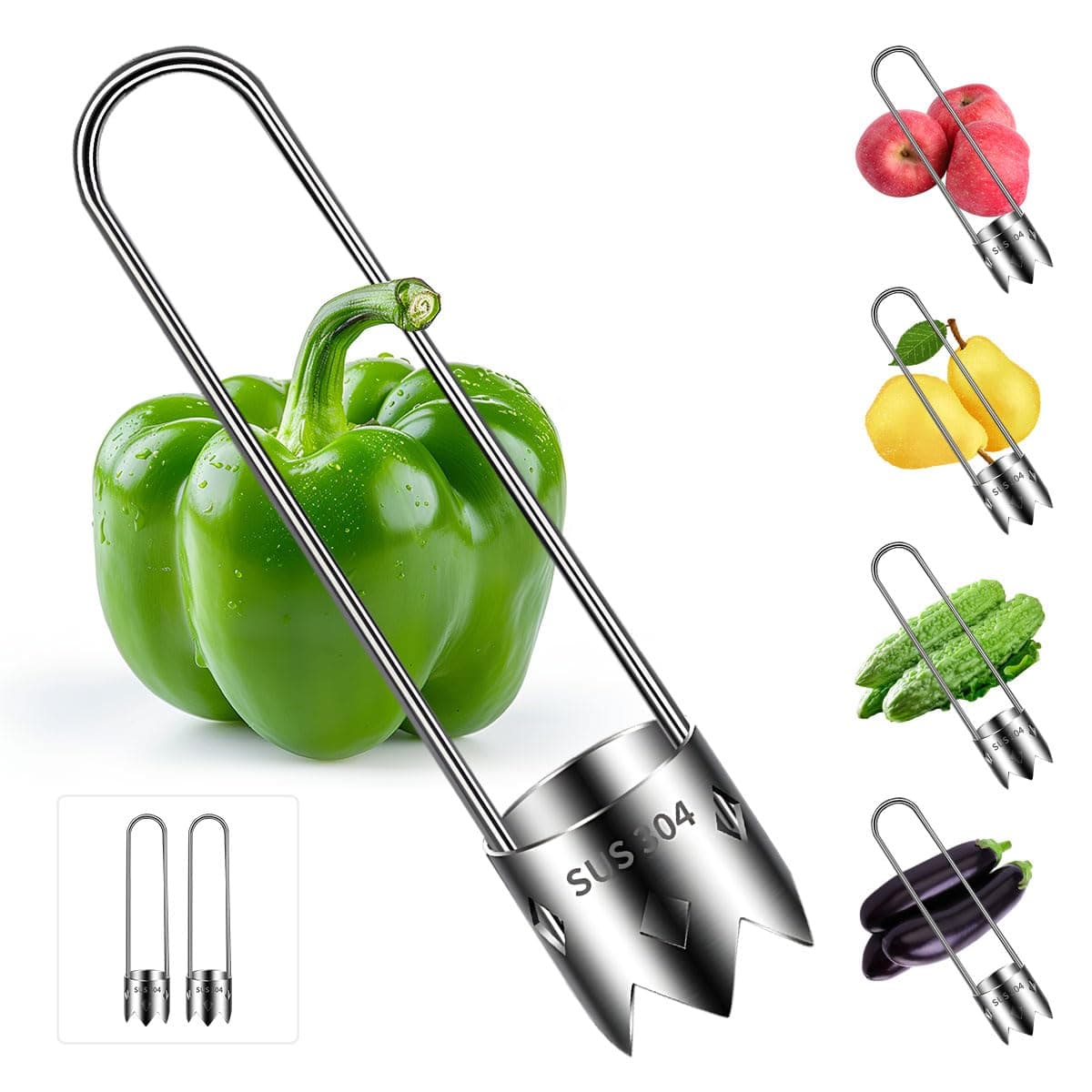 Red Bell Pepper Seed Corer,Multifunction Stainless Steel Pepper Corer Seed Remover Tool, Kitchen Utility Gadgets for Cored Bell Peppers, Apples, Pears