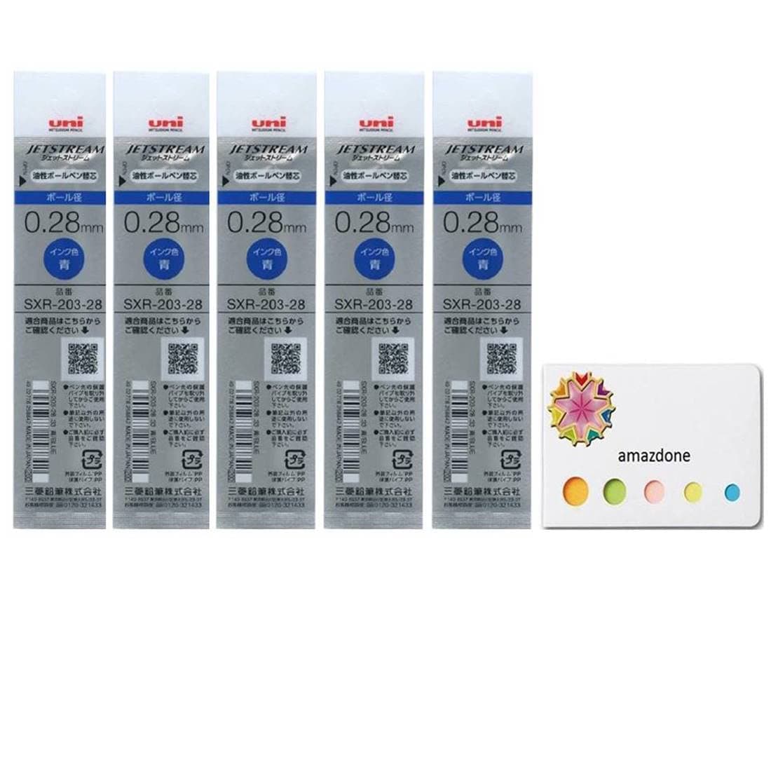 uni Jetstream EDGE 0.28mm Oil-based Ballpoint pen refills(SXR-203-28 Blue) 5-pack/amazdone Sticky Notes Value Set, 6 Piece Set