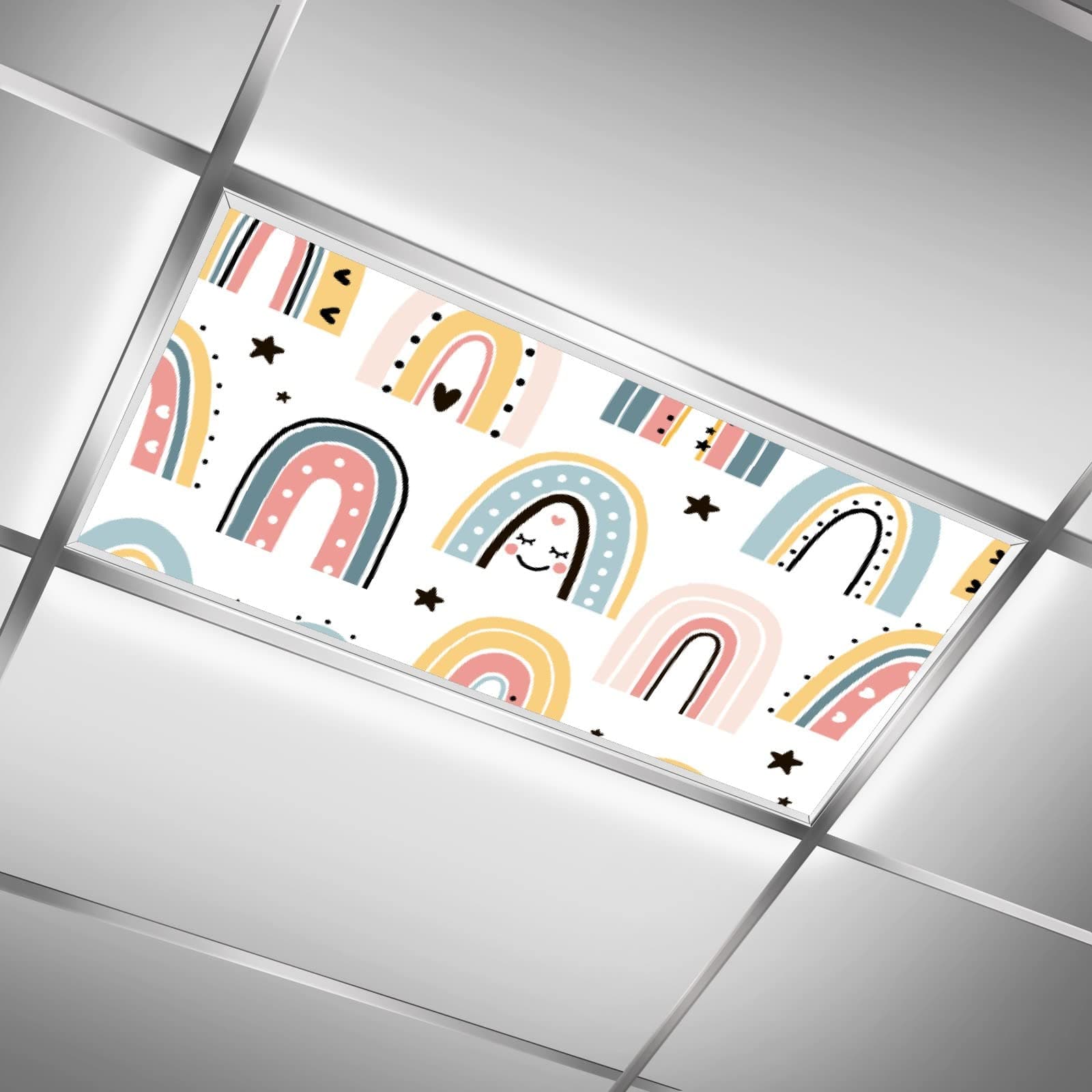 Ethnic Rainbow Boho Flexible Fluorescent Light Cover Films Skylight Ceiling for School Classroom Office English Pub Pool