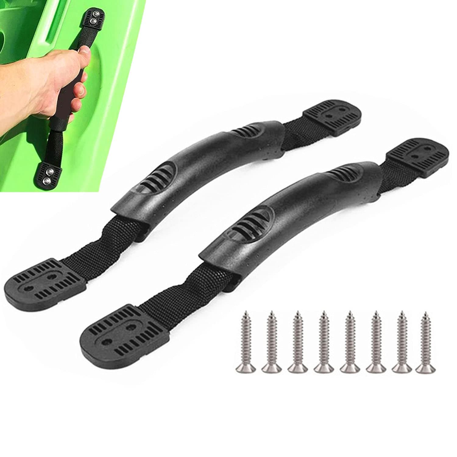 2 Hole Kayak Carry Handles 2 Pack Replacement Nylon Rubber Carry Handles with Hardware for Ocean Lifetime Pelican Emotion Perception Kayak Canoe or Suitcase Luggage