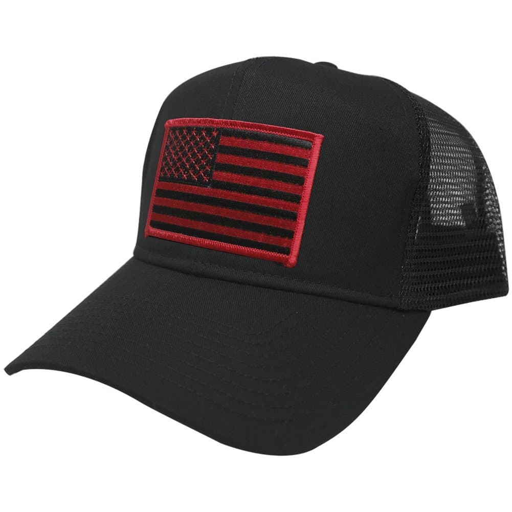 AC Racing USA American Flag Patch Snapback Trucker Mesh Cap - Black