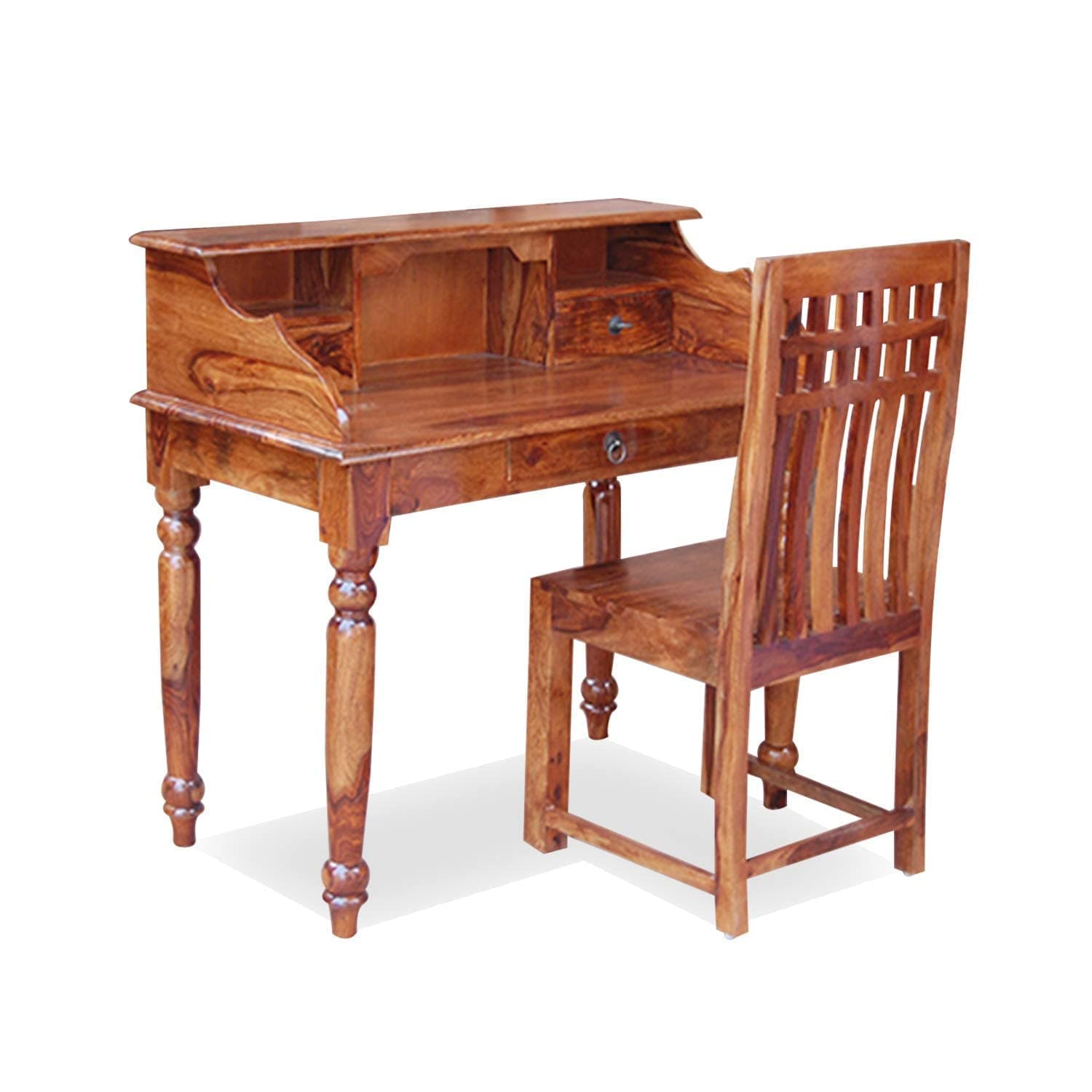 Jangid Handicraft Solid Sheesham Wood Study Table for Adults | Computer Table with Chair for Home | Wooden Writing Desk | Office Table for Office Work | Work from Home Table with 3 Drawers | Natural