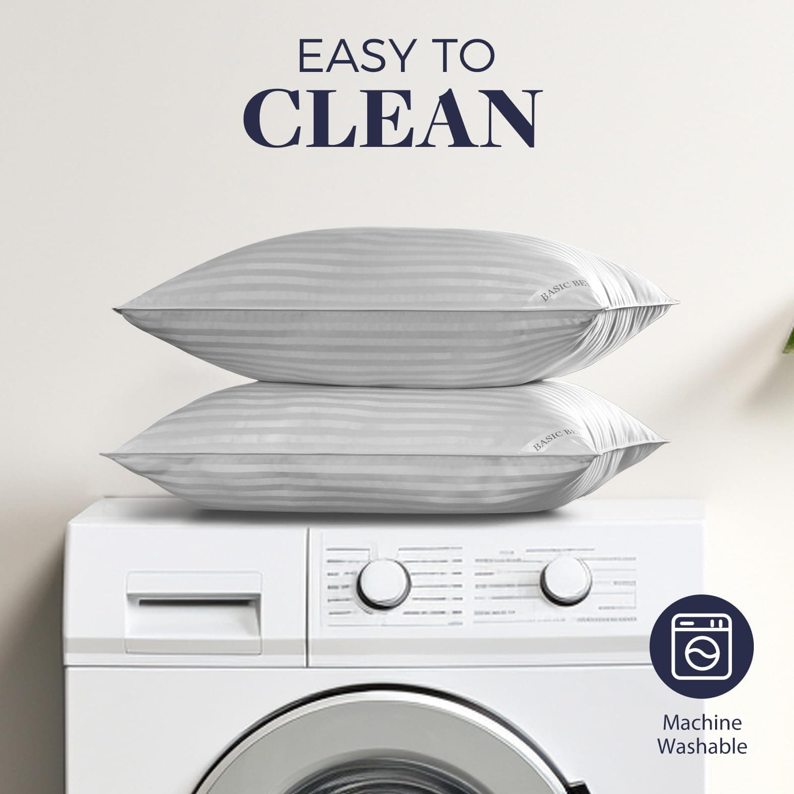 Basic Beyond Bed Pillows Queen Size Set of 4 - Down Alternative Pillows for Sleeping, Soft 20 x 28 Inches 4 Pack Queen Pillows for Back, Stomach or Side Sleepers, Silver