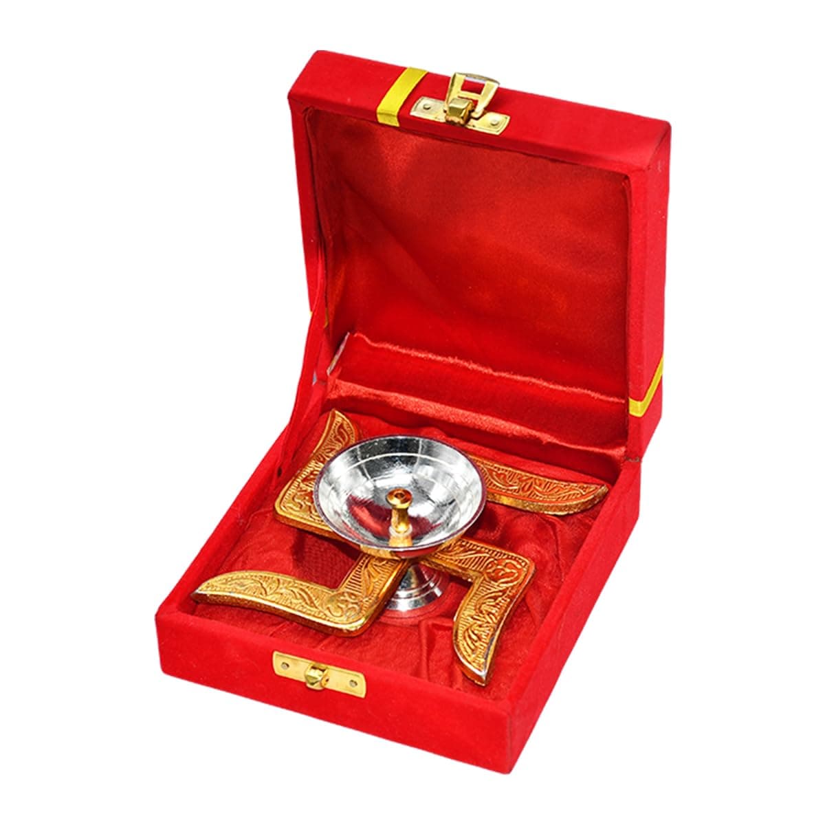Saugat Traders Diwali Bulk Corporate Gift for Clients - Pack of 3 Swastik Diya with Velvet Gift Box for Employees, Office Staff, Family, Colleagues - New Year Housewarming Spiritual Return Gifts