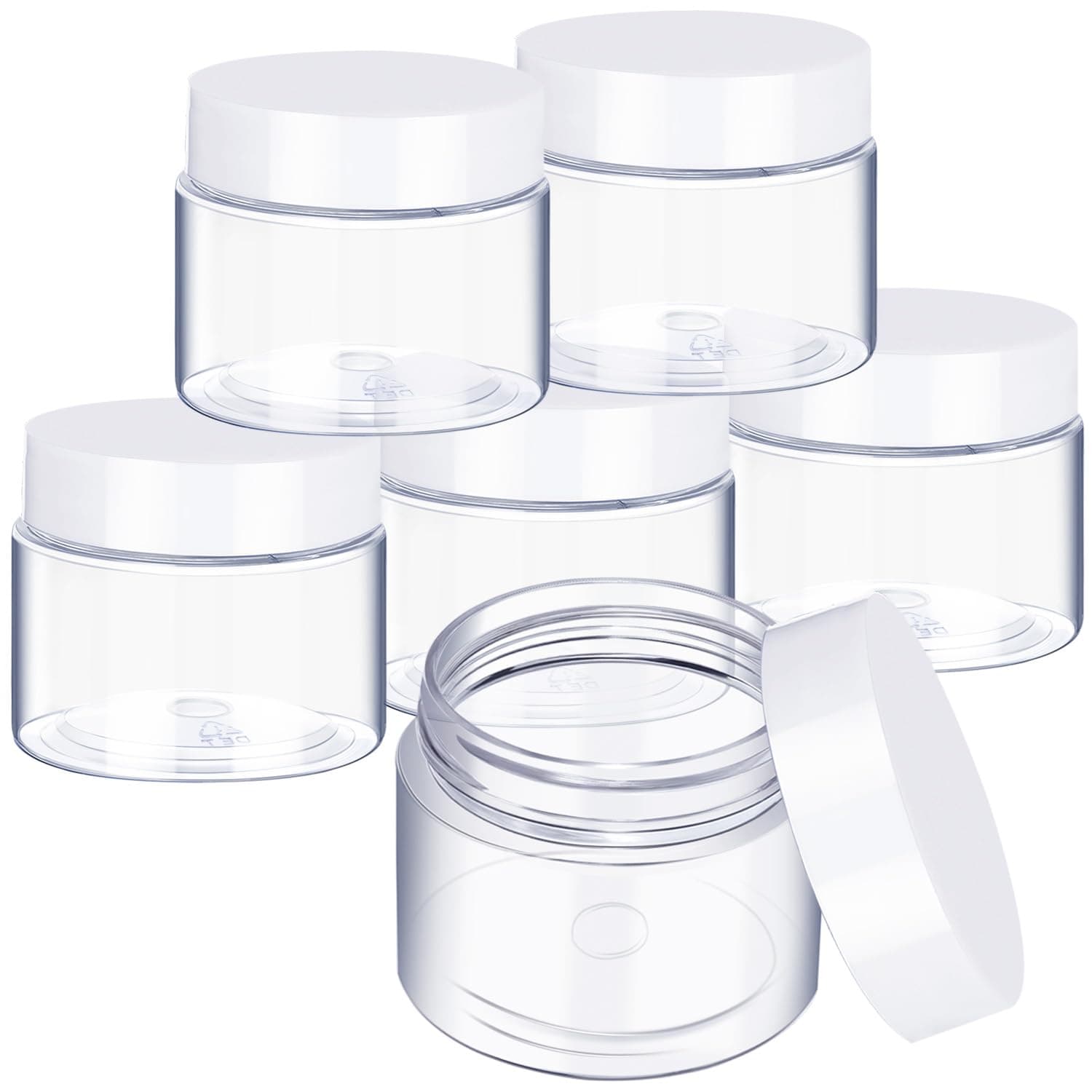 SATINIOR 6 Pack 1 oz Plastic Jars Containers with Lids Wide-mouth Refillable Leakproof Reusable Round Empty Jars for Travel Cosmetic Dry Food Spice Candy Cookie Home Kitchen Organizing(White)