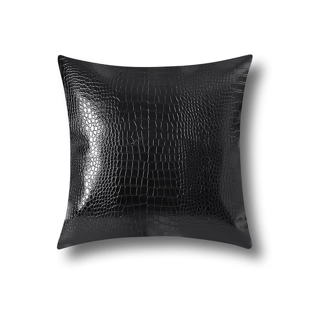 Artscope Cozy Cushion Covers Cases for Couch Sofa Home Decoration Solid Dyed Crocodile PU Faux Leather Both Sides Throw Pillow Covers 45x45cm,18x18 Inches (Black)