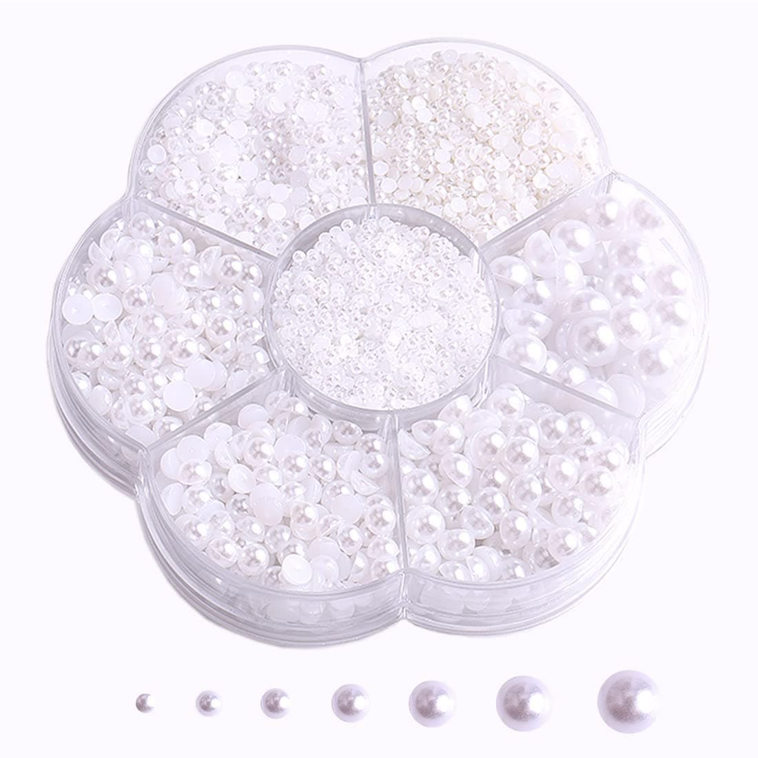 5800 Pcs Half Pearls for Crafts, Flatback Pearls for Artwork Making, DIY Rhinestones Accessory Nail Art, Face Gems Jewels Flat Back Craft Pearls - White