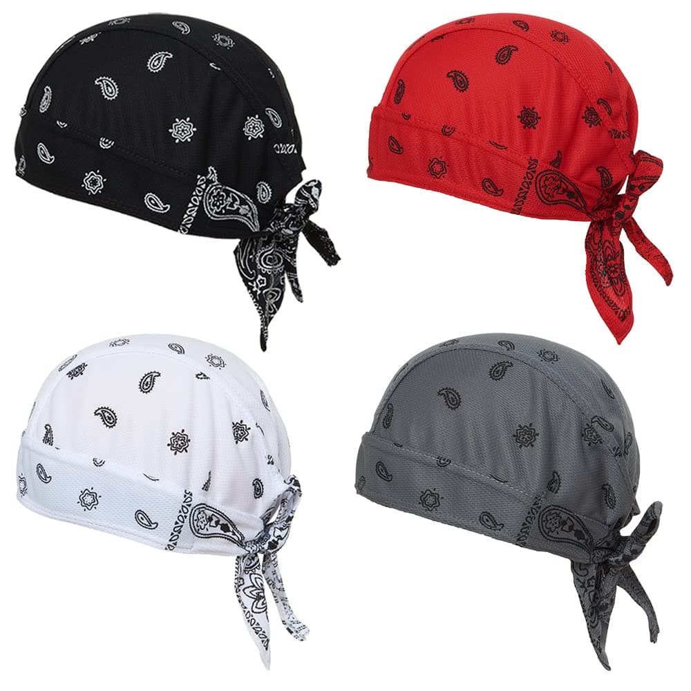 Super Absorbent Skull Caps Built-in No Sweat Liners Moisture Absorbent Bandana Headbands for Men Women Dew Rag with Sweatband