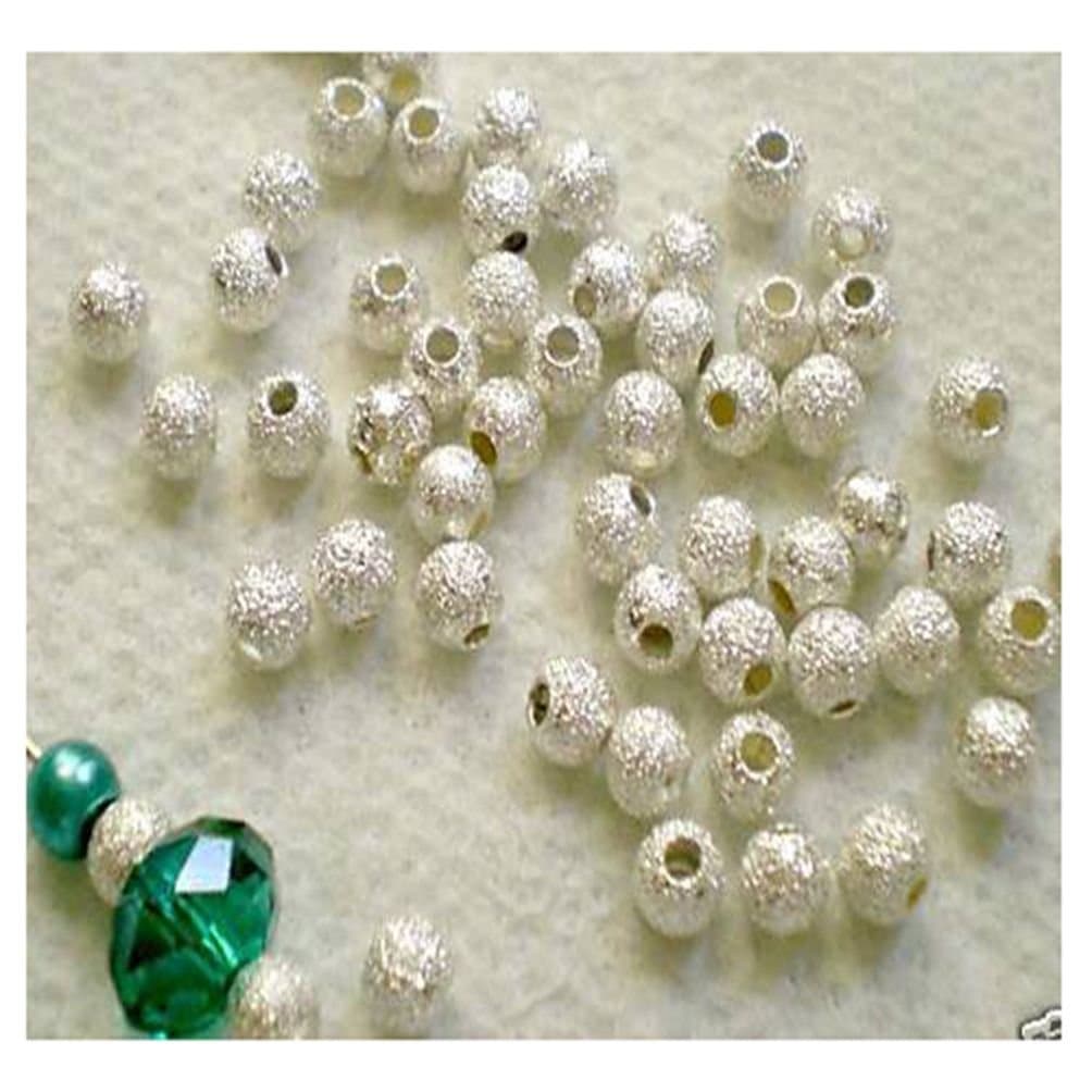 DUMAN 100pcs 4mm Stardust Silver Plated Brass Base Spacer Round Beads Jewellery Making