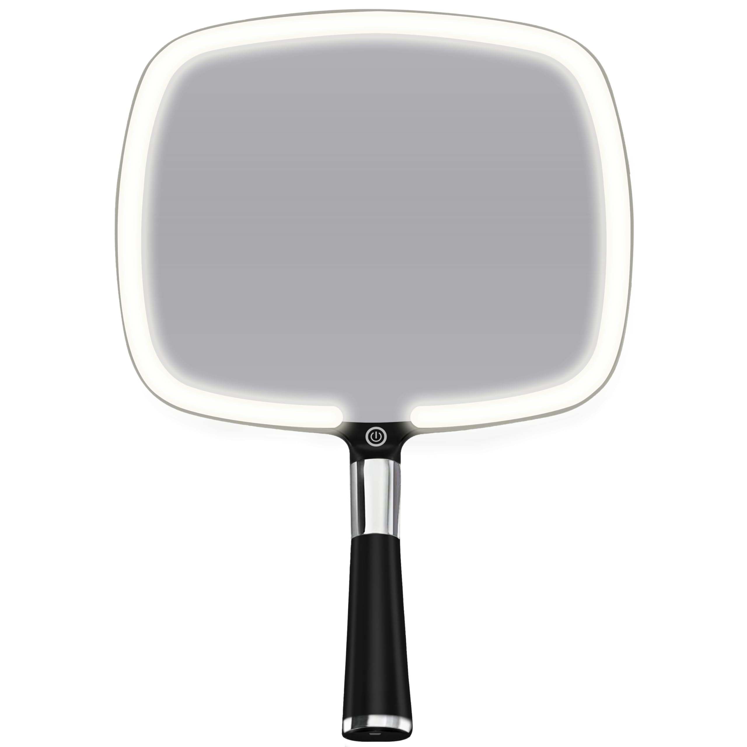 MIRRORVANA Lighted Travel Makeup Mirror - 2 in 1 Handheld & Tabletop LED Mirror with 3 Light Modes, Detachable Stand, and Comfy Handle - 9" x 13" (Black)