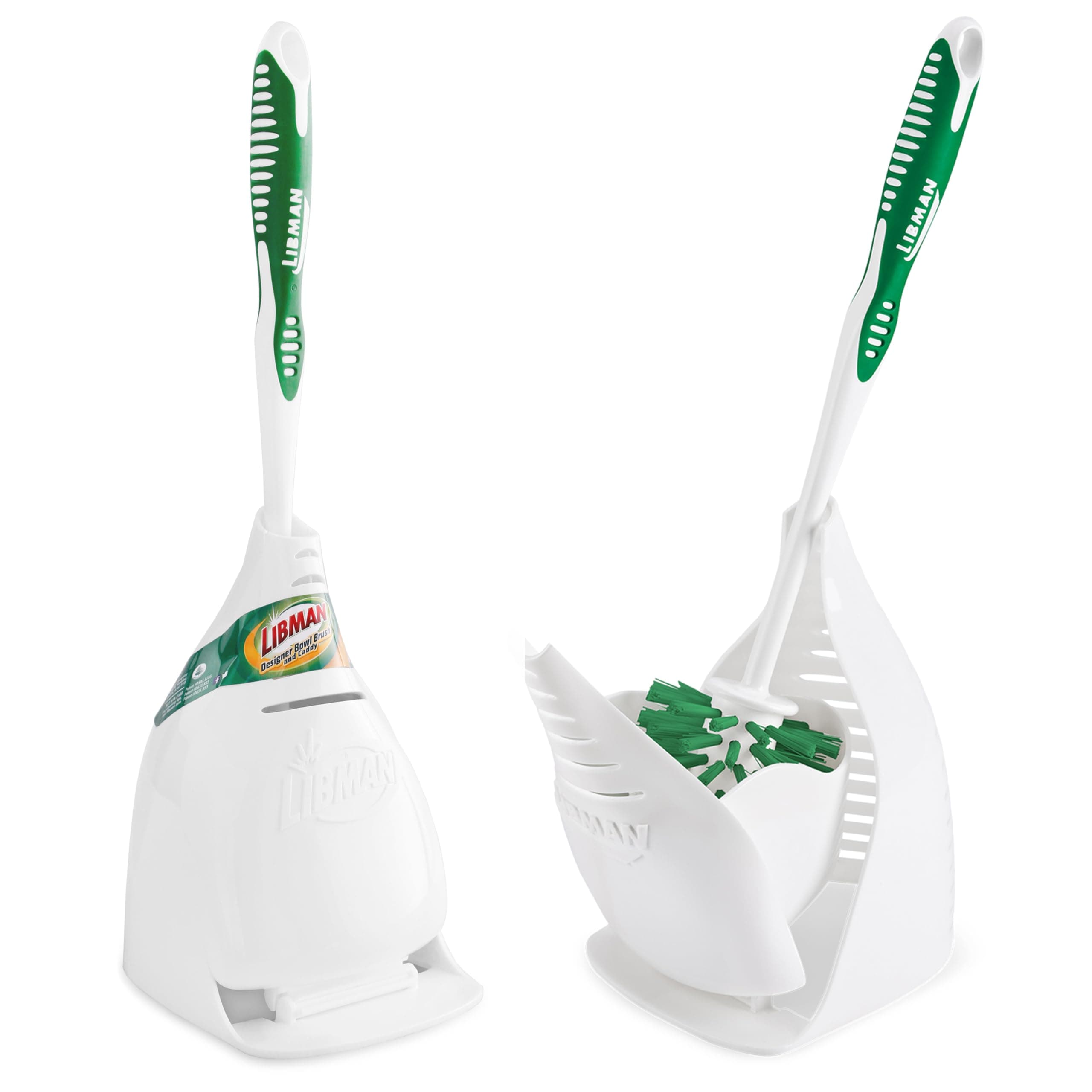 Libman 1196, 2-Pack Bowl Brush And Caddy, White/Green