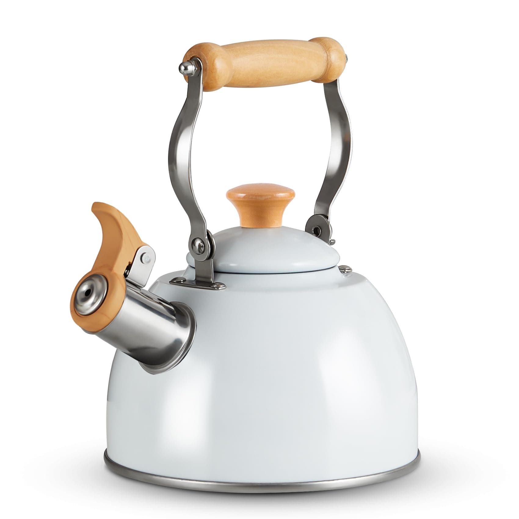 ROCKURWOK Tea Kettle, Tea Pot with Cool Touch Ergonomic Handle, Teapot Food Grade Stainless Steel, Tea Kettle Stovetop, Kettle Teapot, Whistling Tea Kettle, Small Tea Pot, 1.6 Quart (White)