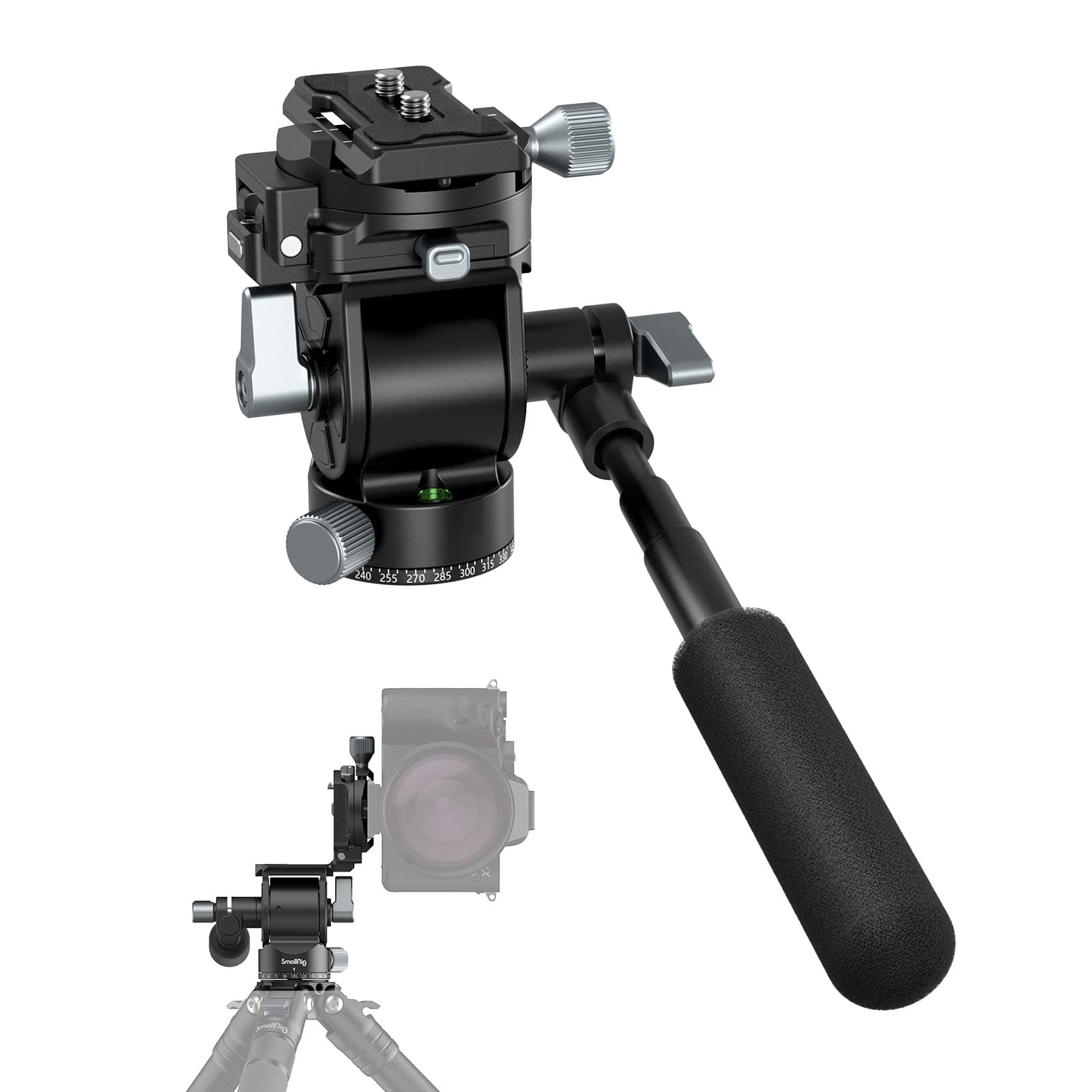 Video Head for Vertical/Horizontal Shooting, Tripod Pan Tilt Fluid Head with Telescopic Handle and Switchable QR Plate for Arca, Max Load 5kg / 11Ibs for Camcorder, Mirrorless, DSLR - 4104